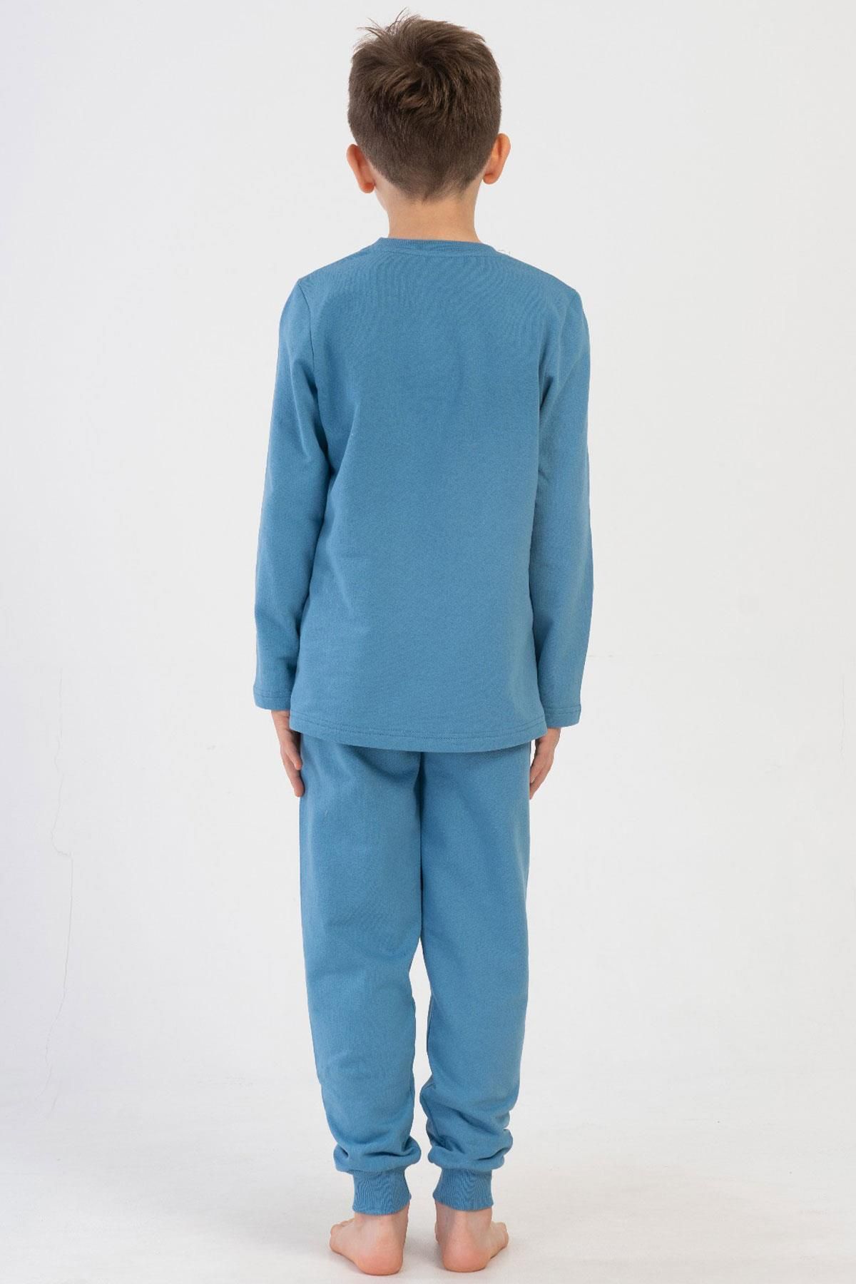 VİENETTA-Boy's 2 Thread Long Sleeve Blue Pajamas Suit C6T3N1O304 4