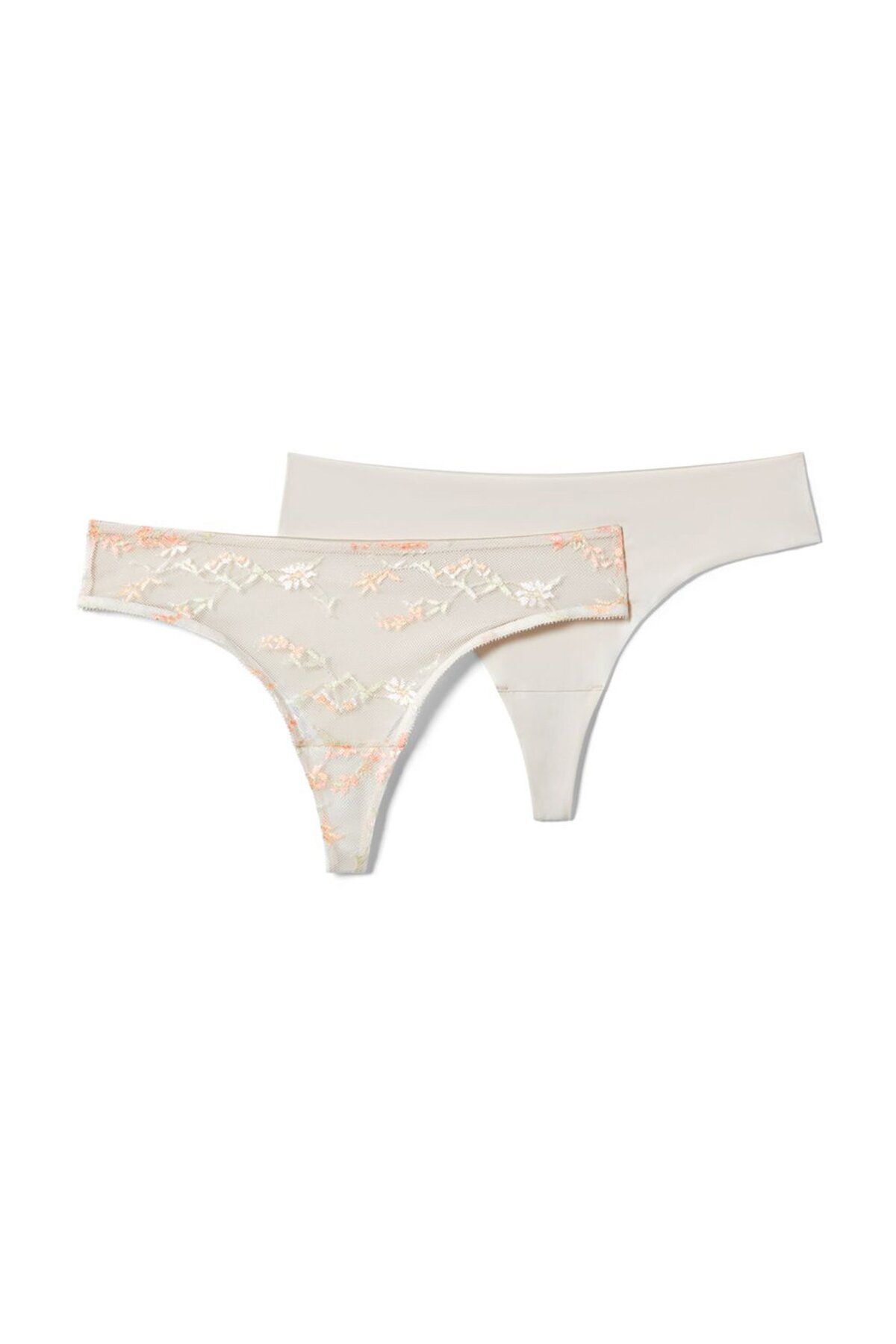 Tchibo-Women 2 Pcs Micro Lace Brazil Tanga Panties, White 2