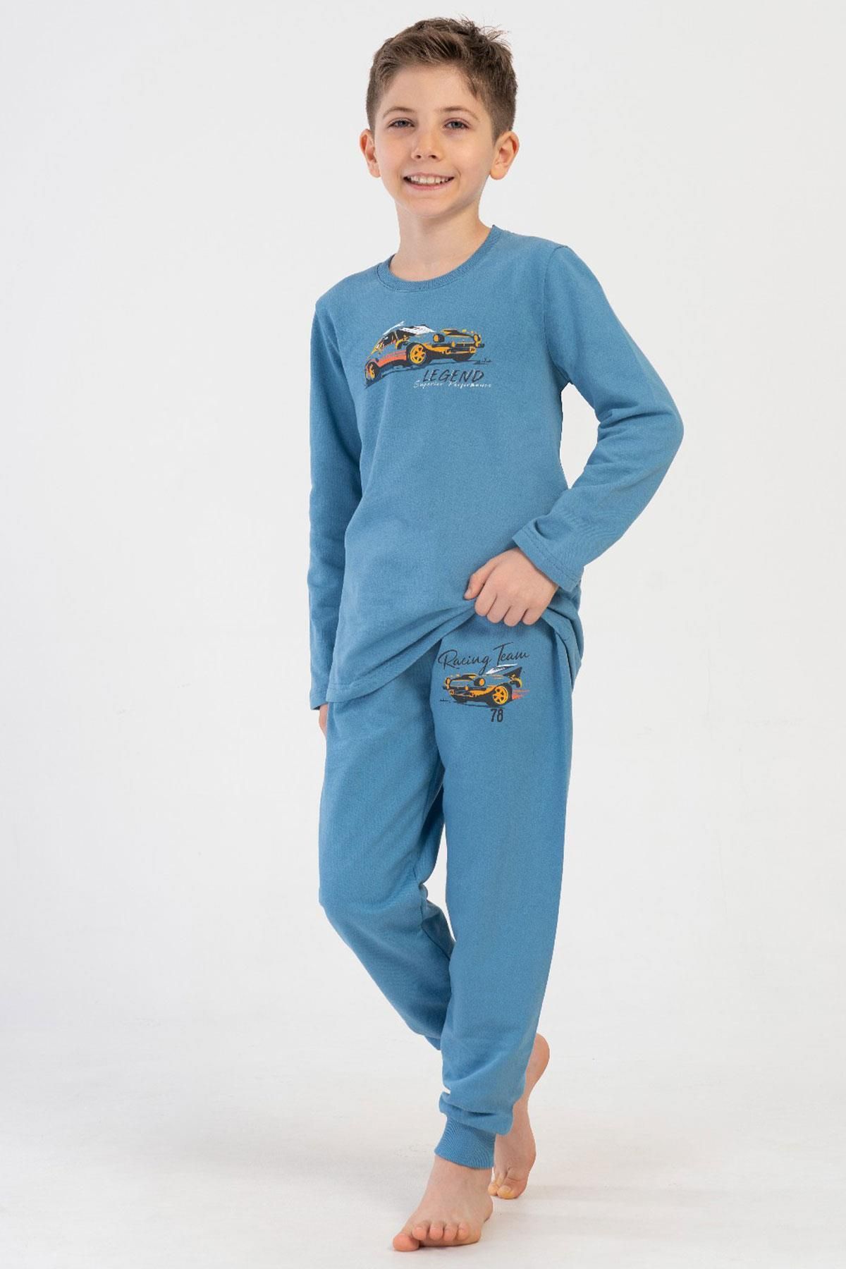 VİENETTA-Boy's 2 Thread Long Sleeve Blue Pajamas Suit C6T3N1O304 1