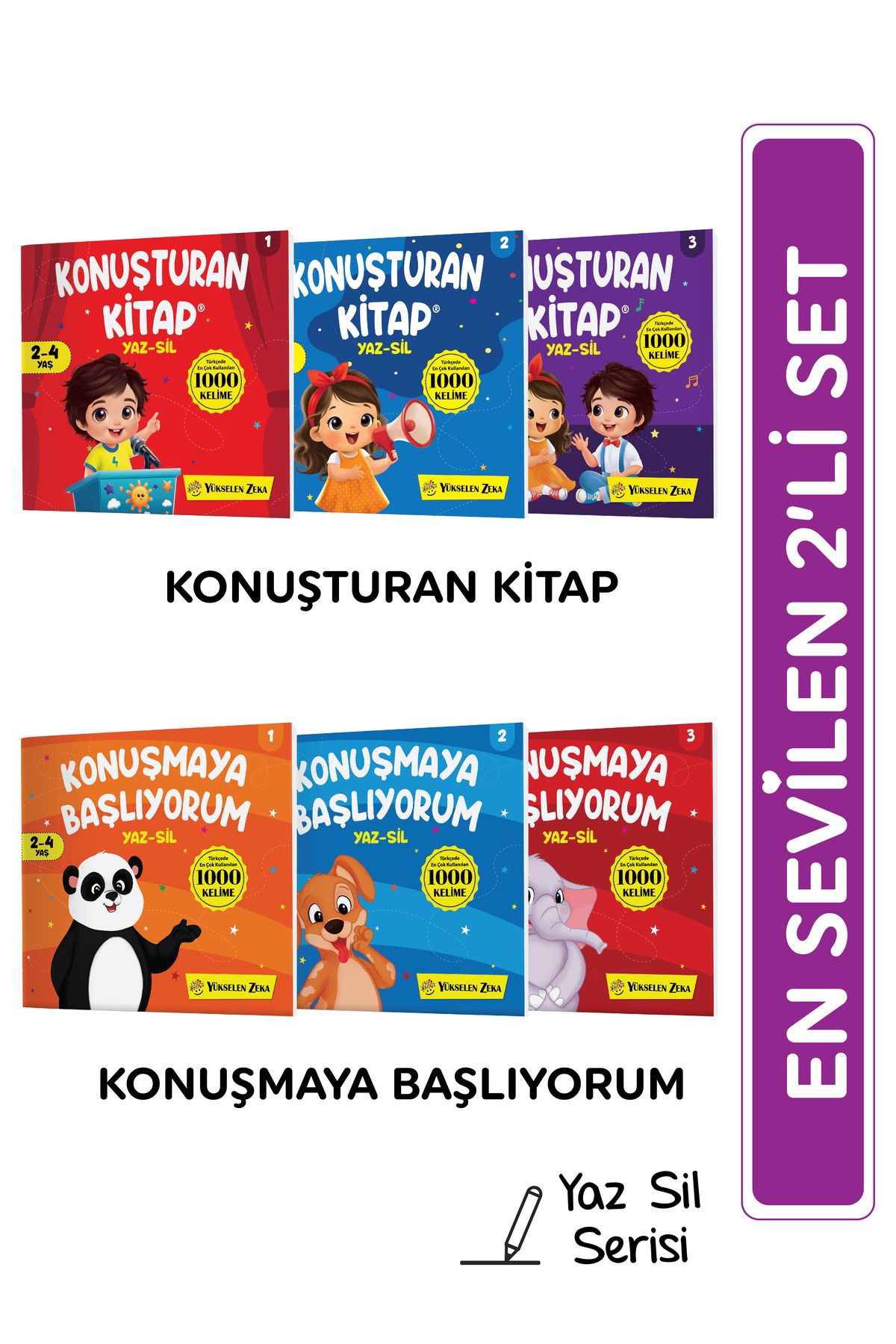 yükselen zeka Konuşturan Kitap Ve Konuşmaya Başlıyorum Yaz Sil Serisi 2'li Set - 6 Kitap