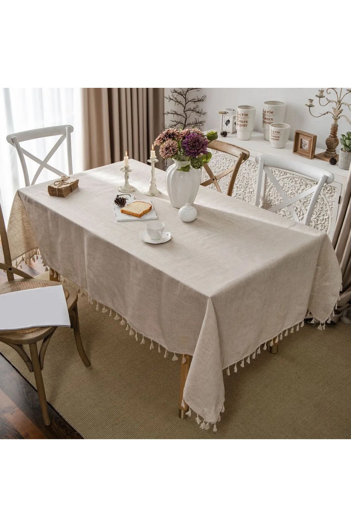 Perdeplus-Tassel Detailed Cotton Tablecloth 2