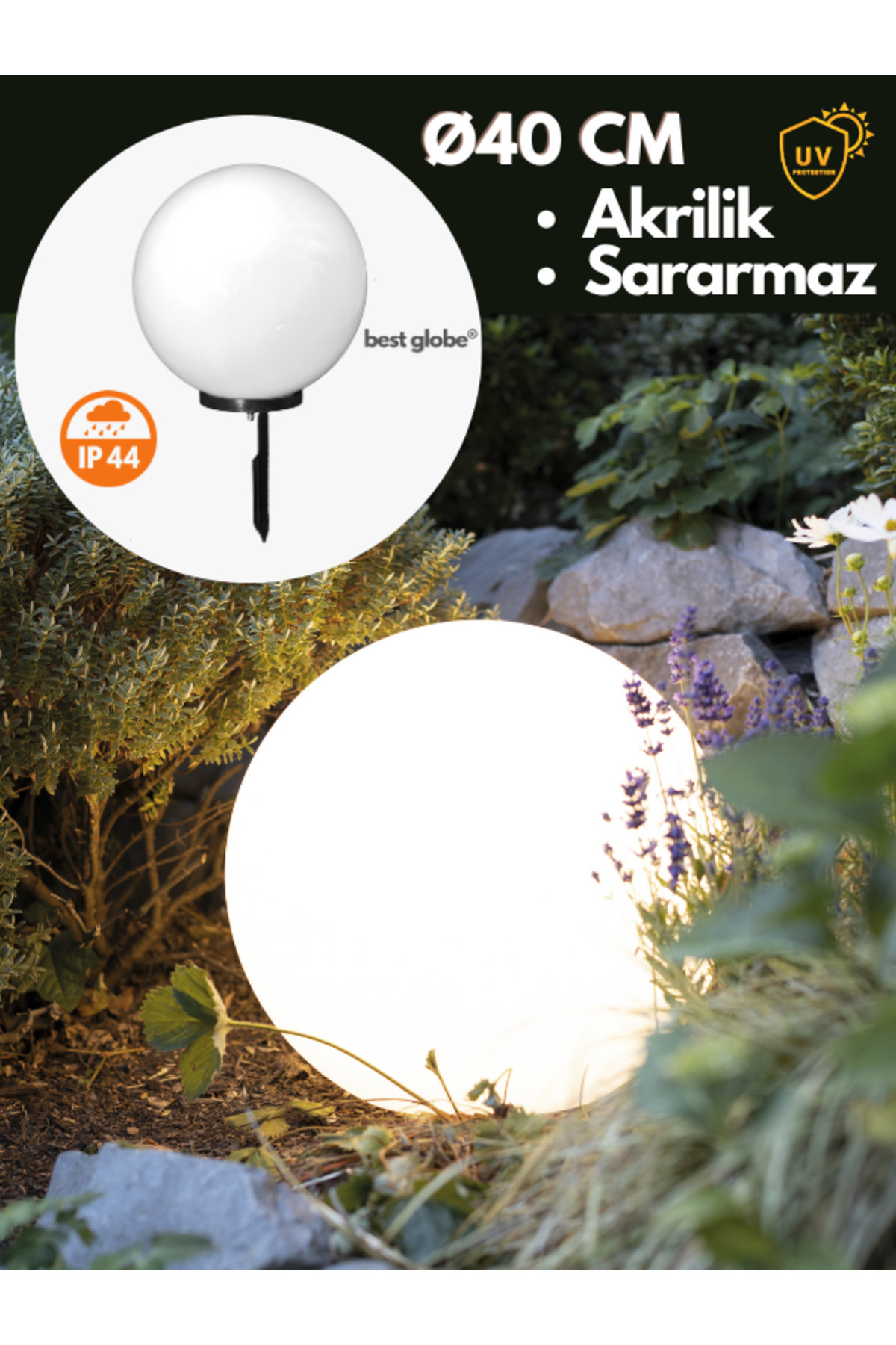 Yakan Aydınlatma 40cm Akrilik Bahçe Top Glop Aydınlatma Best Globe (BEYAZ) 1 Adet