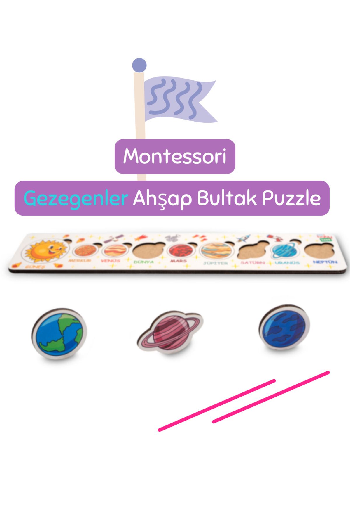 Jest Dekor Konsept Ahşap Güneş Sistemi & Gezegenler Sistemi Eğitici Puzzle Yapboz