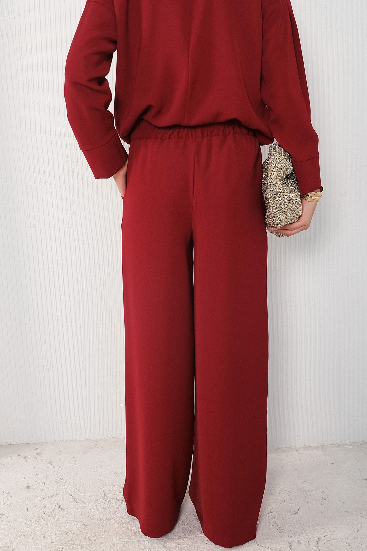 Melike Tatar-Claret Red Crepe Loose Trousers 32-2235 5