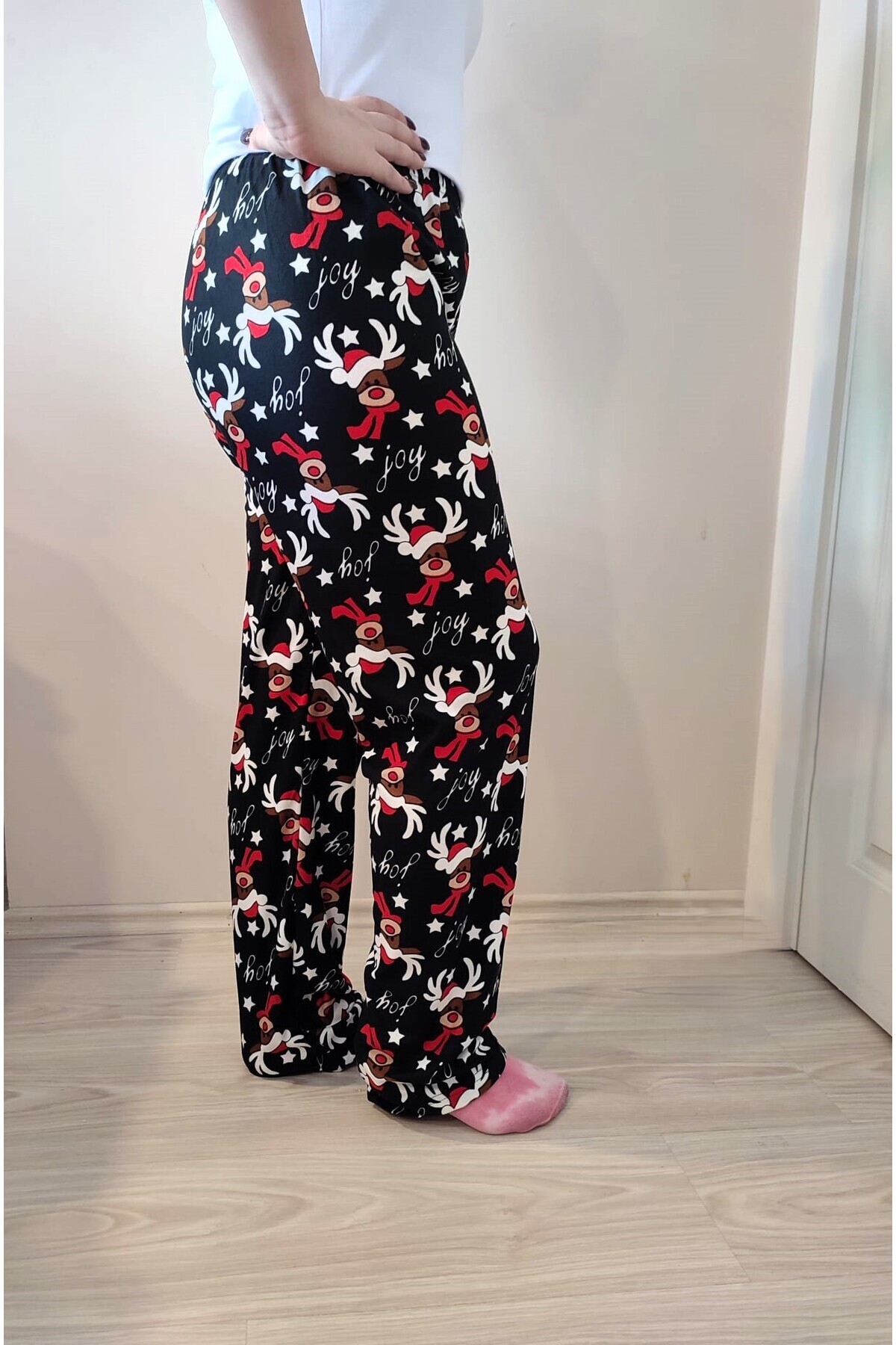 enmodaiçgiyim-Pantaloni de pijama pentru femei din piele intoarsa cu model de cerb negru 3