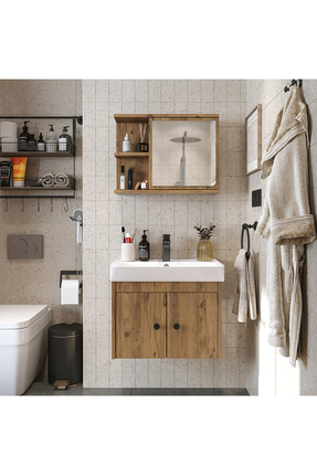 ROOMART Lavabolu Mat Suntalam 60 Cm Banyo Dolabı + Aynalı Üst Dolabı