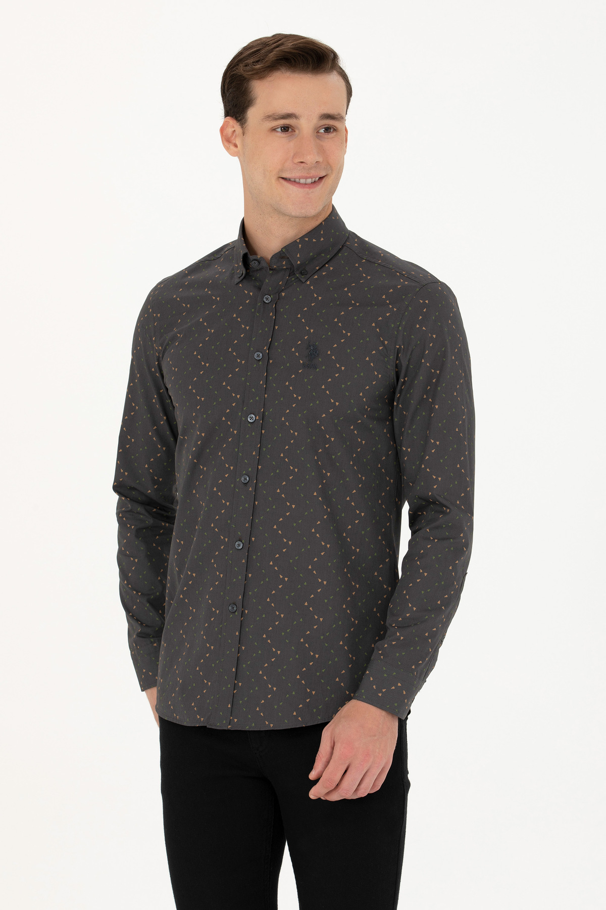 یو اس پولو پیراهن آستین بلند مردانه آنتراسیت 50272442-VR006