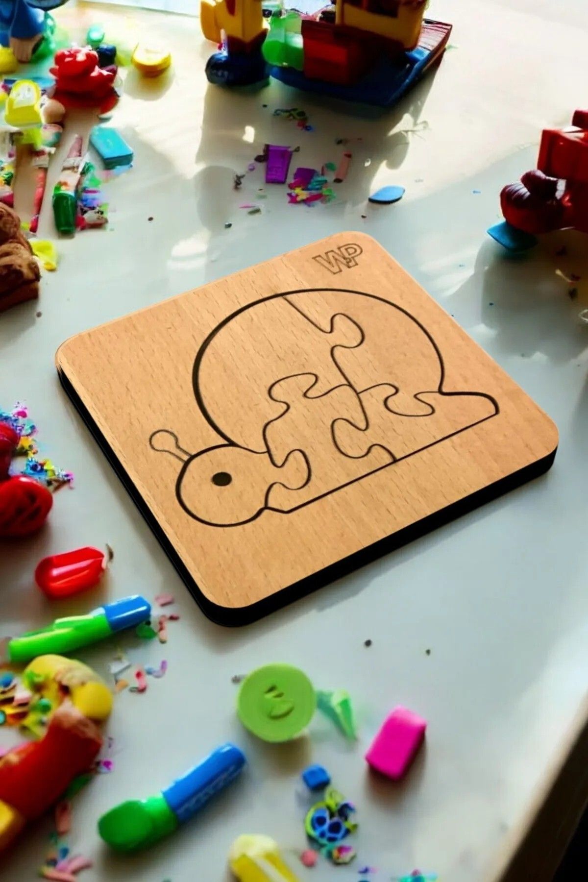 1Fark Eğitici Puzzle 4mm Plywood Ahşap Boyanabilir Çocuklar Için - Hayvanlar - Salyangoz - Boya Setli