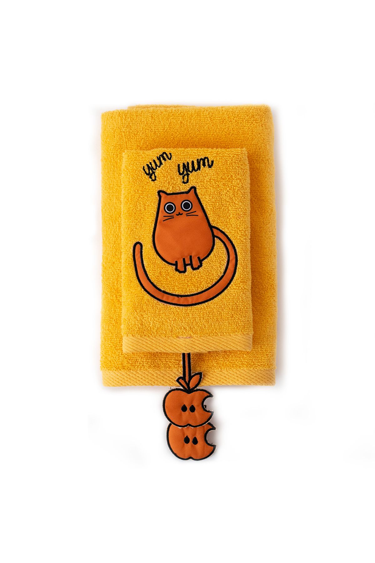 Milk & Moo-Kids Hand Towel Set of 2 Chubby Cat, %100 Cotton 2