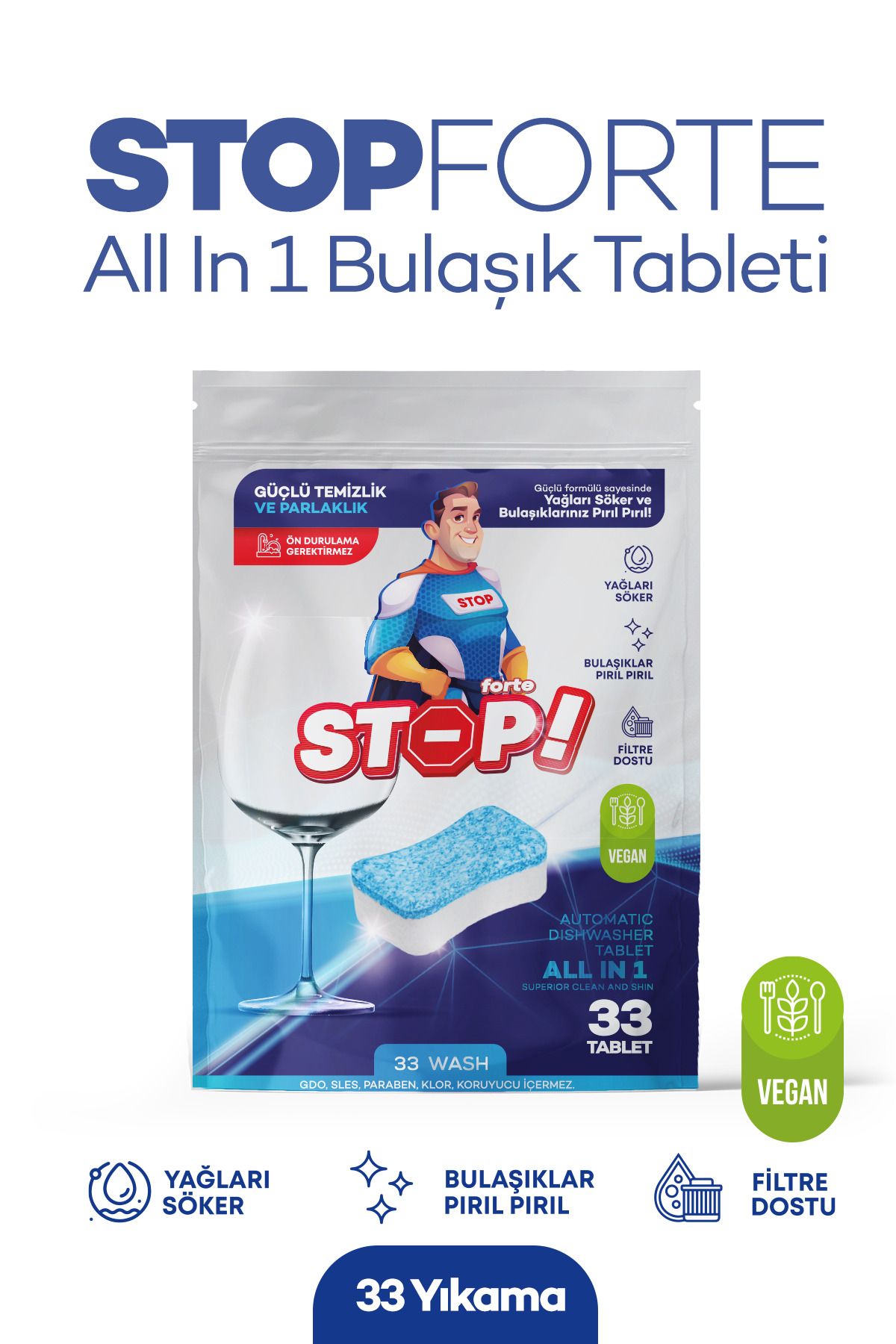 STOP Forte Bulaşık Makinesi Tableti Doğal & Vegan Bulaşık Makinesi Deterjanı Güçlü Temizlik - 33 Yıkama