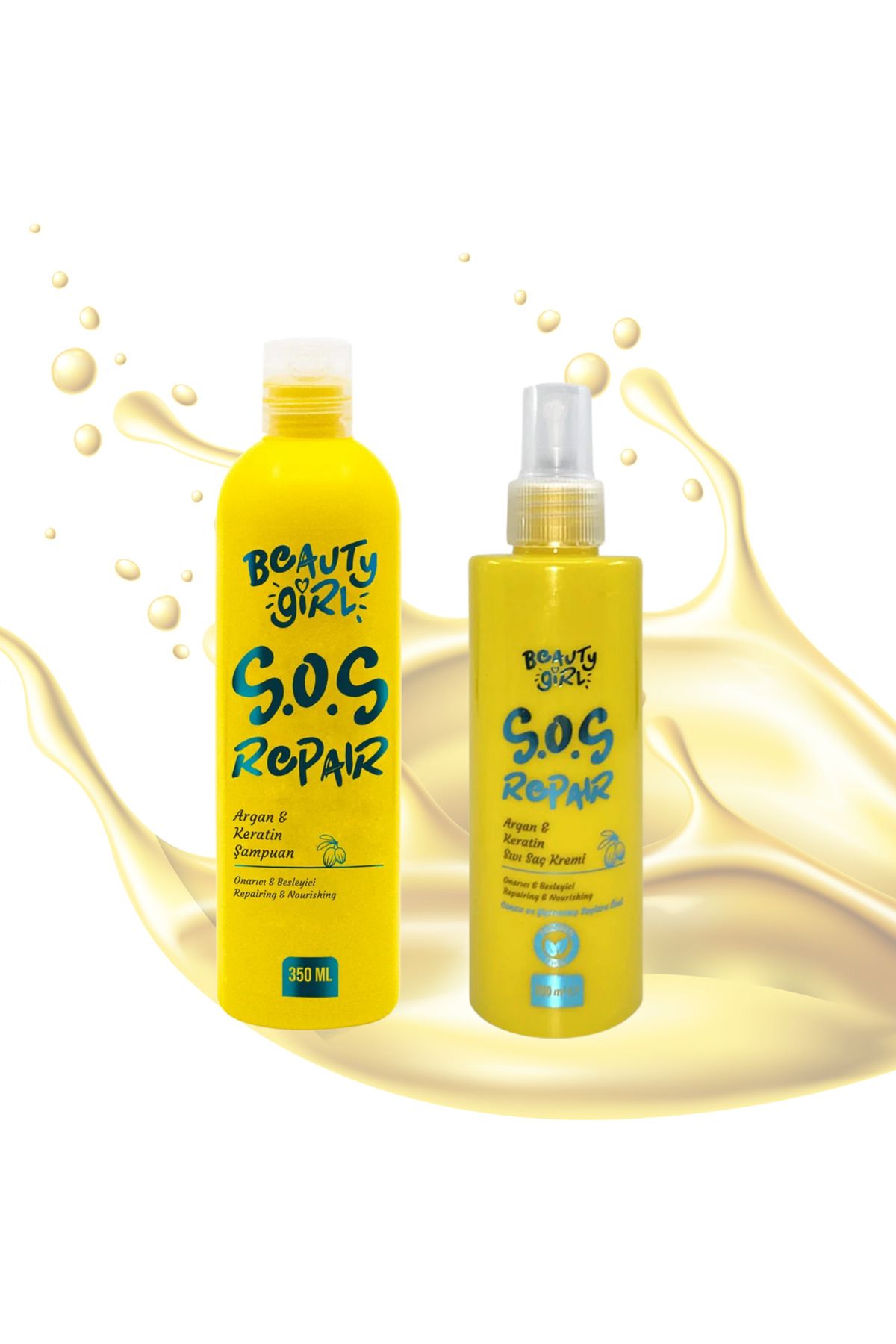 beauty girl Argan Keratin Şampuan 350 ml - Argan&keratin Sıvı Saç Kremi 200 ml