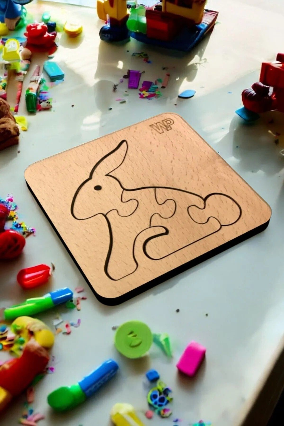 1Fark Eğitici Puzzle 4mm Plywood Ahşap Boyanabilir Çocuklar Için - Hayvanlar - Tavşan