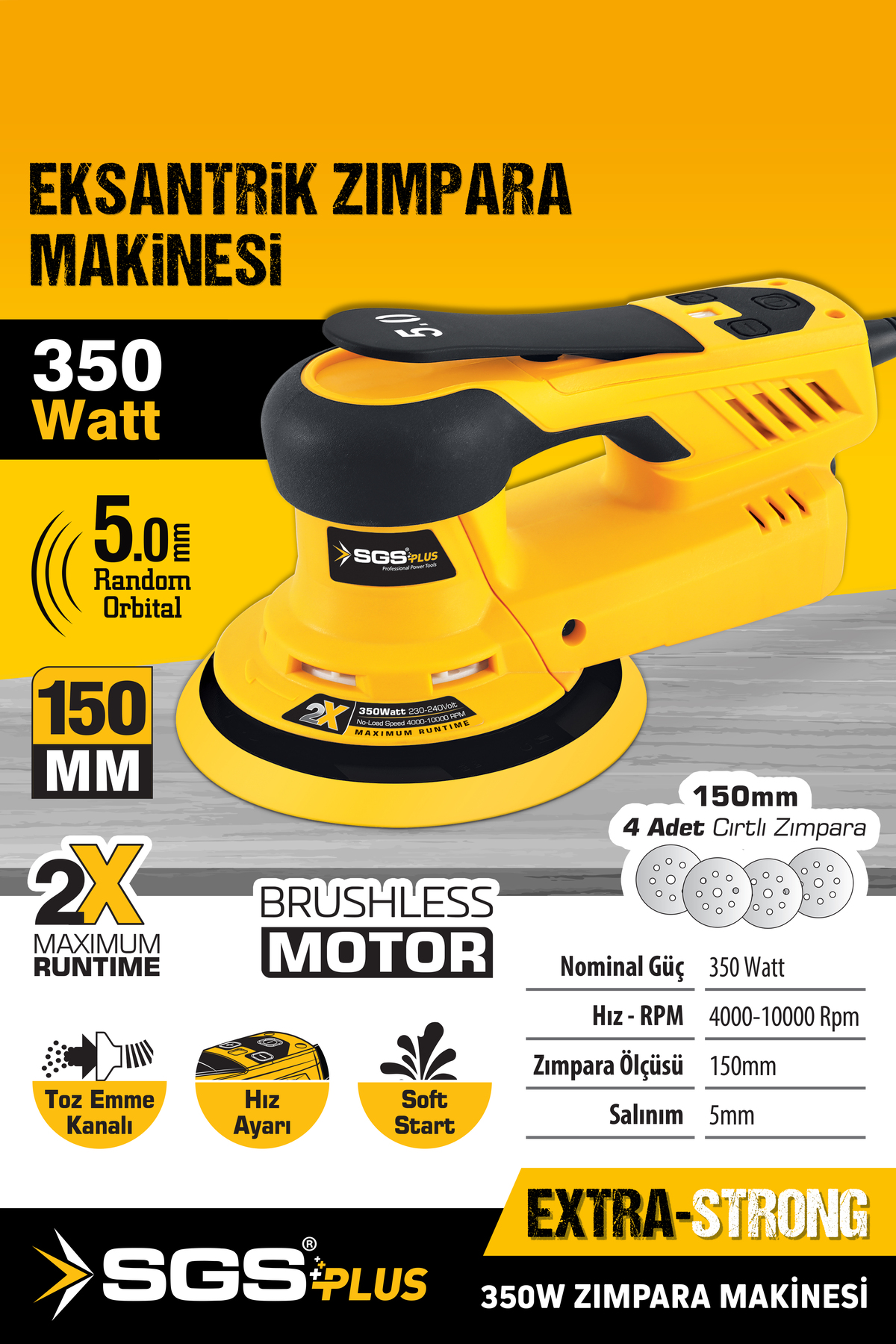 SGS PLUS SGS5253 150MM EKSANTRİK ZIMPARA TİTREŞİM MAKİNASI 350