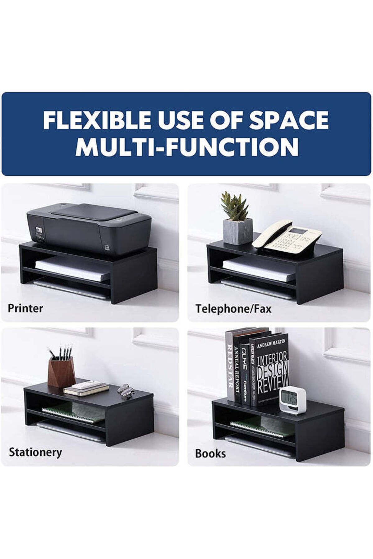 Modern home-Compact Monitor Stand Riser with Storage Shelf - Ergonomic Desk Organizer - Black 2