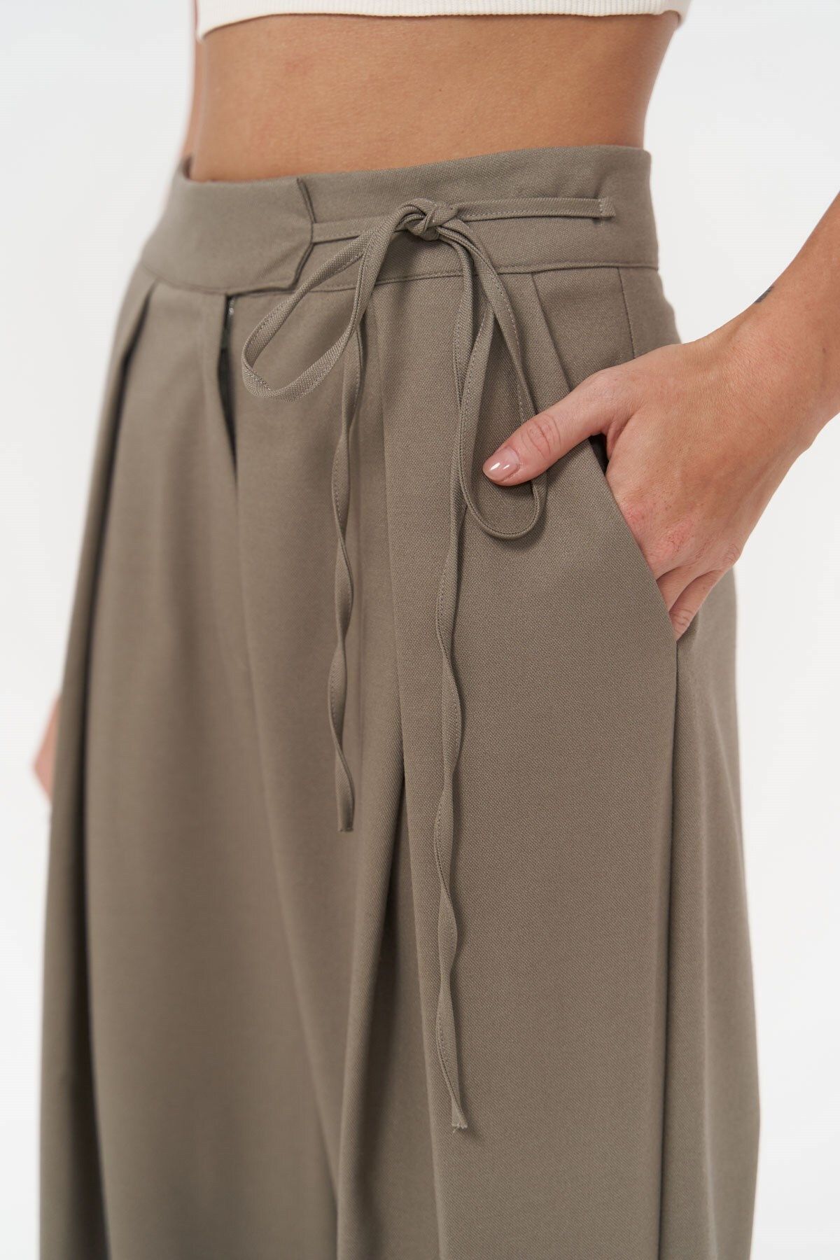 MAİ COLLECTİON-Carmen Khaki Palazzo Trousers 6