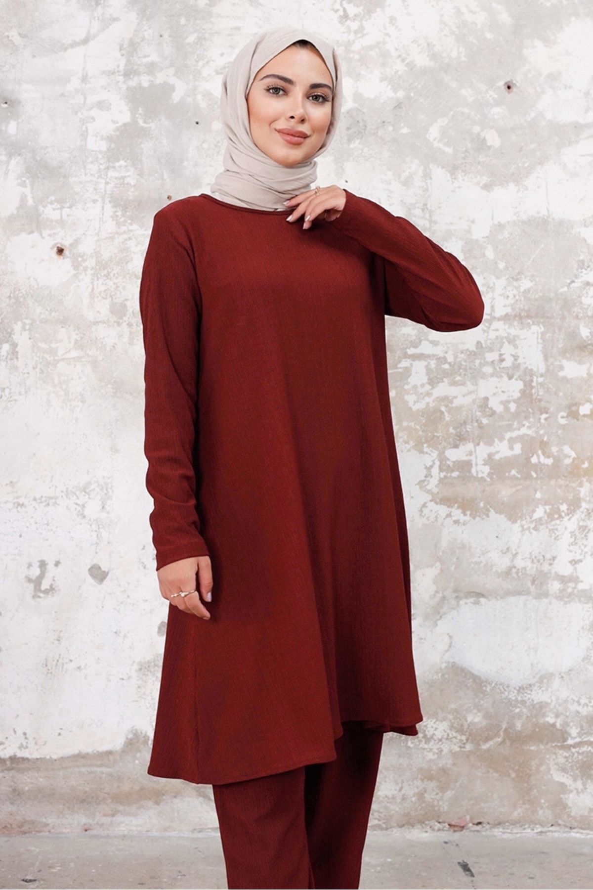 Bestenur-Seyal Tunic Kalhoty Wrap Suit 1252 - Claret Red 3