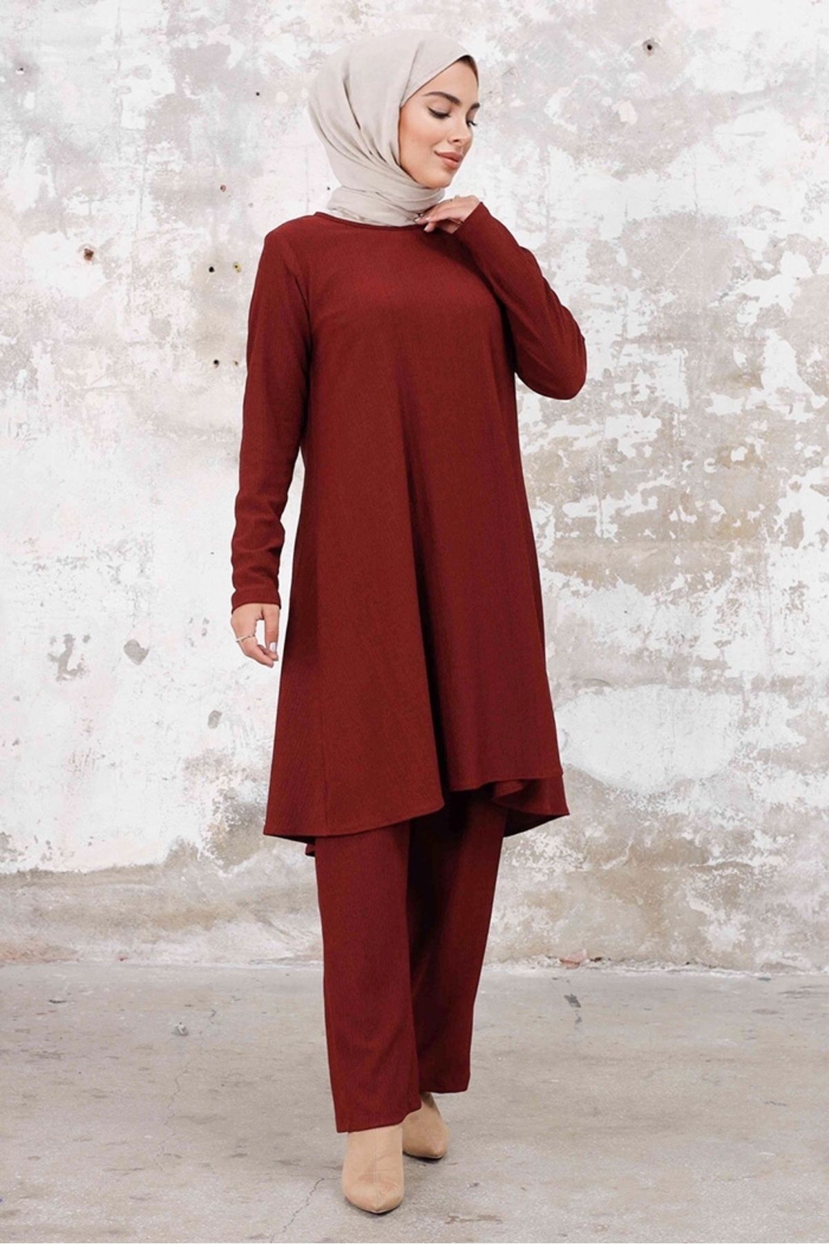 Bestenur-Seyal Tunic Kalhoty Wrap Suit 1252 - Claret Red 5