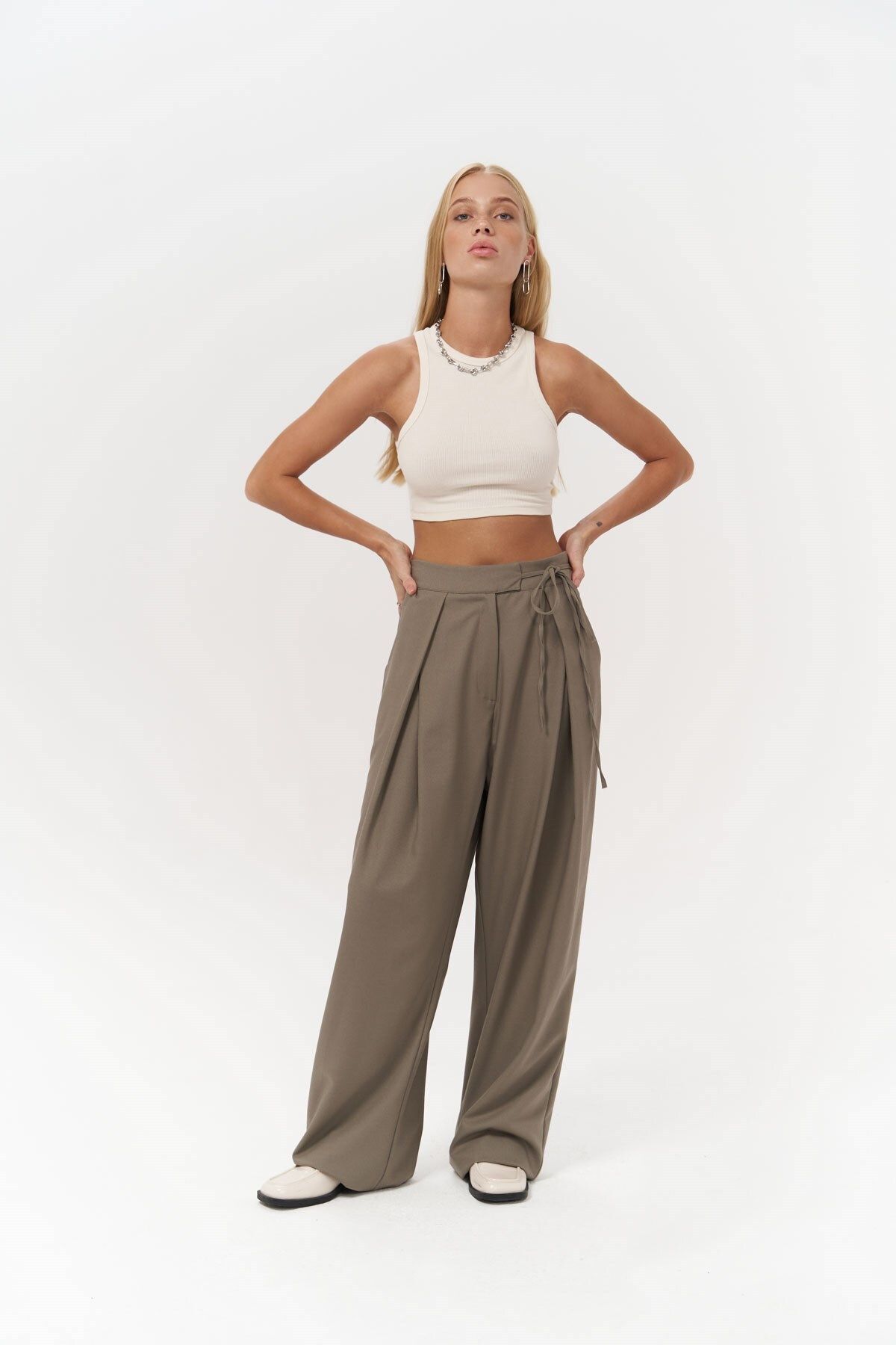 MAİ COLLECTİON-Carmen Khaki Palazzo Trousers 2