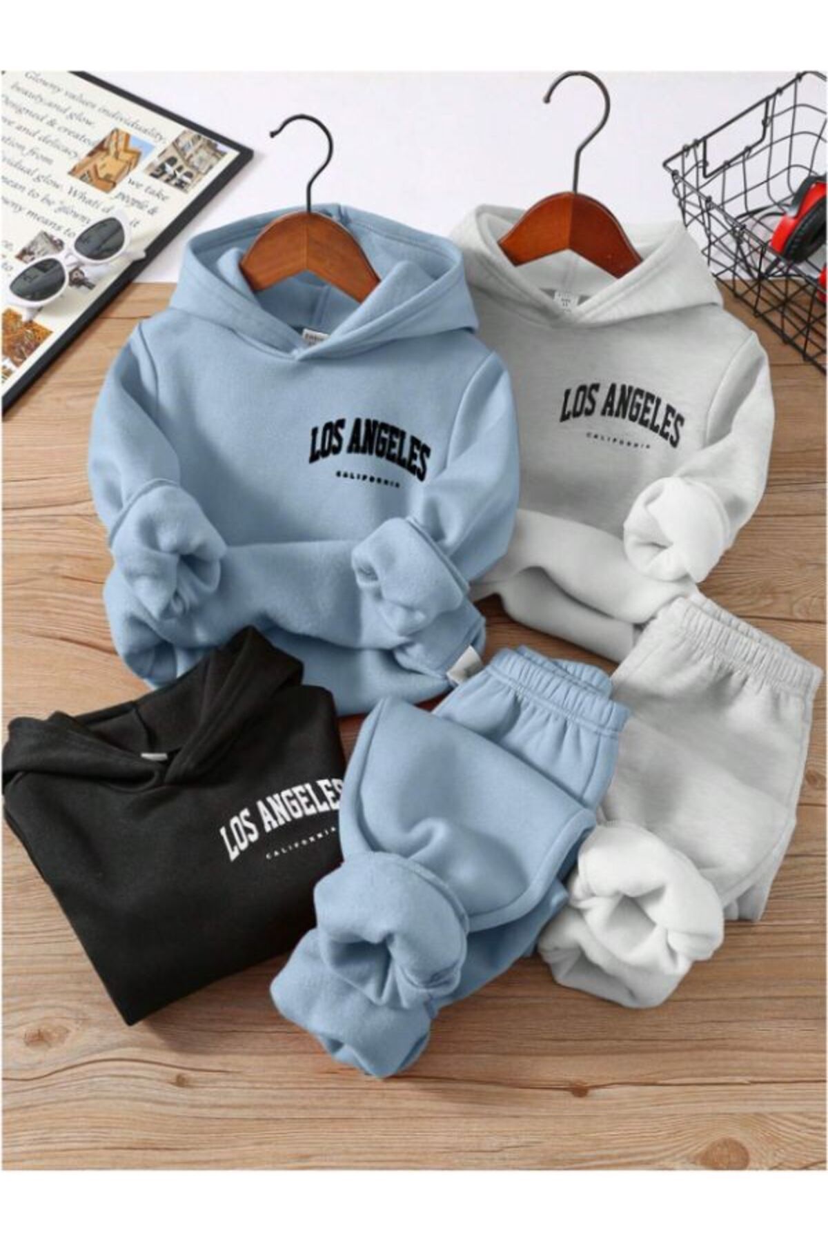 MOONBULL-Girl/Boy 3-Piece Los Angeles Printed Hooded Tracksuit Set 6