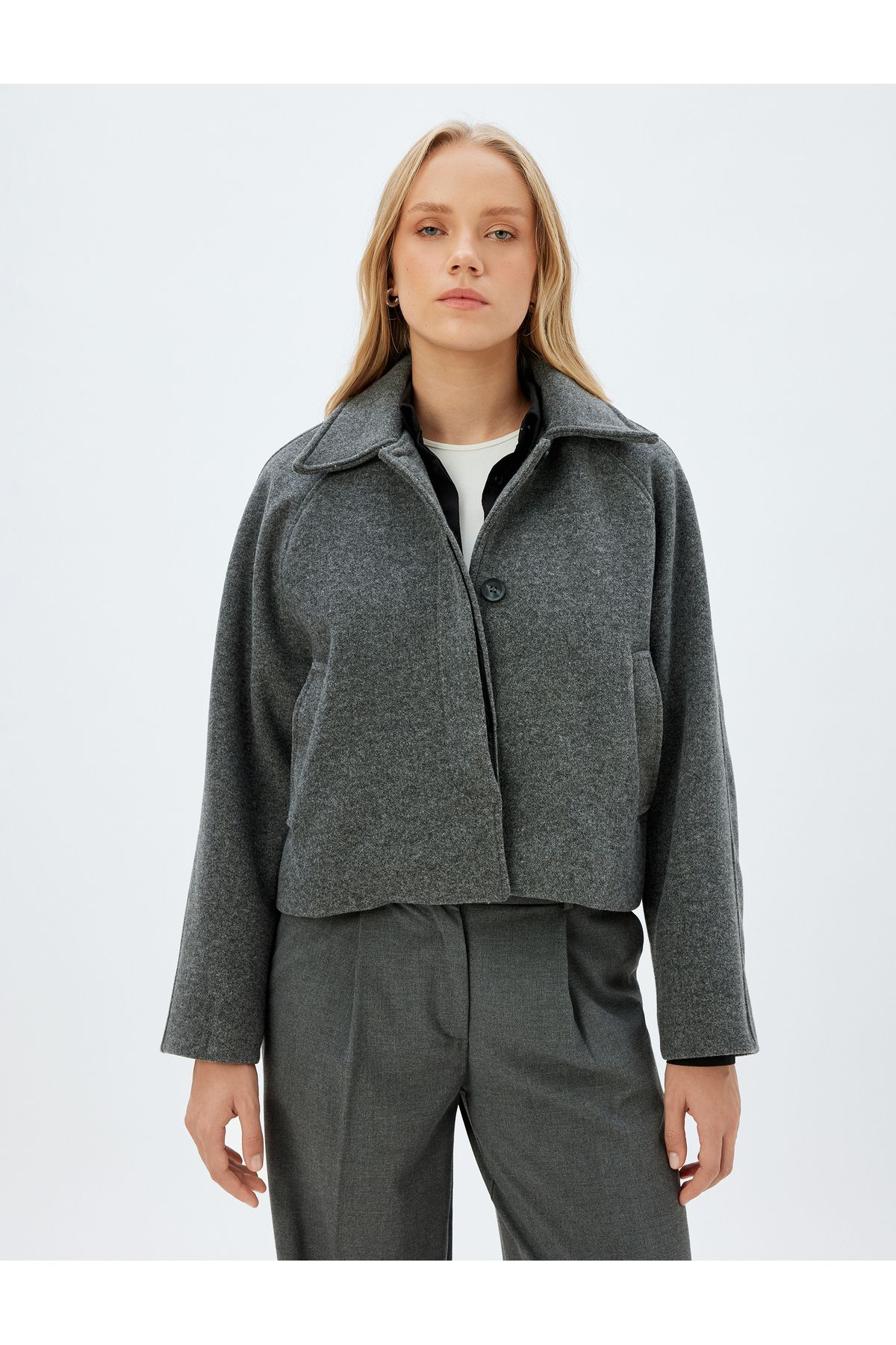Koton-Stamped Crop Jacket - with Buttons and Pockets 3