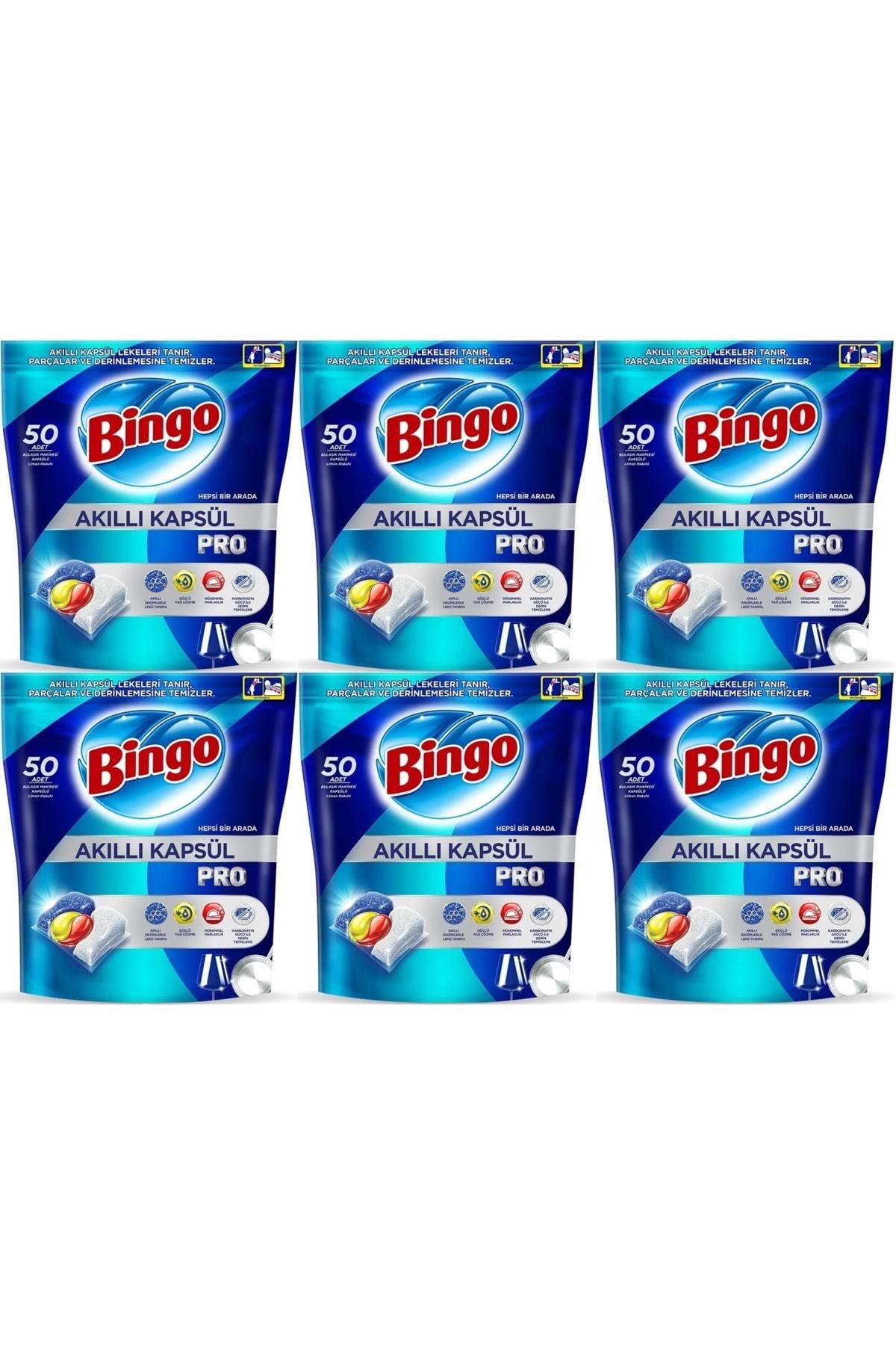 Bingo Akıllı Kapsül Pro Bulaşık Makinesi Deterjanı Tableti 300 Adet Limon Kokulu (6PK*50)