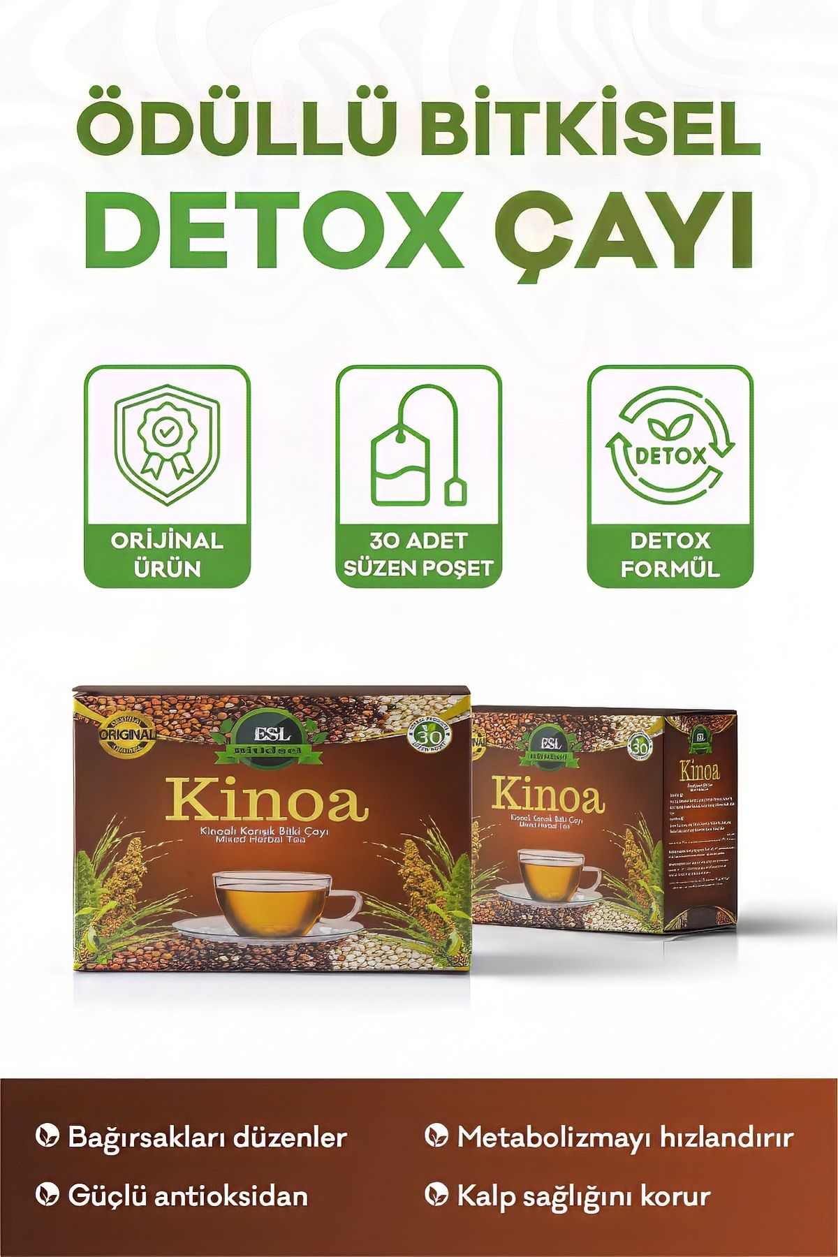 ESL Bitkisel Fit Ve Sağlıklı Yaşam Için Detox Çayı Ile Yenilenin Kinoa Çay 30'lu