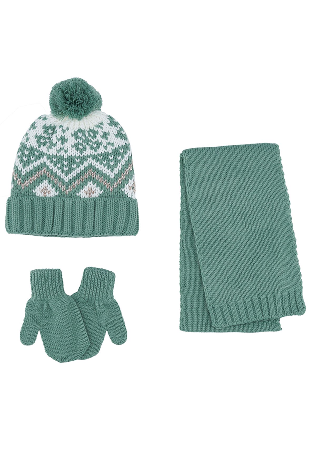 Panço-Mintfarbenes Schal-Beanie-Handschuh-Set für Babys 1