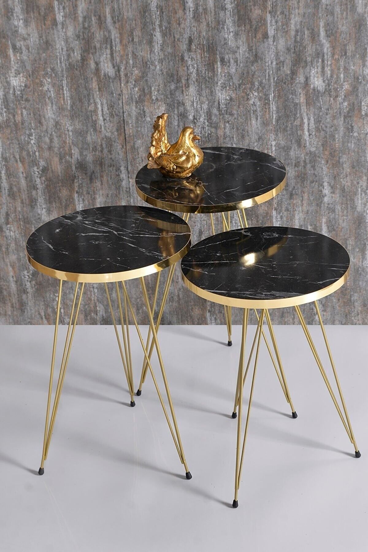 pazarella Zigon Sehpa Gold Bendir Tel Ayak