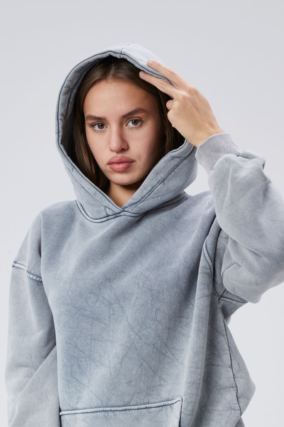 soBasic-Gray Hooded Kangaroo Tracksuit Set Made of Three Thread 6
