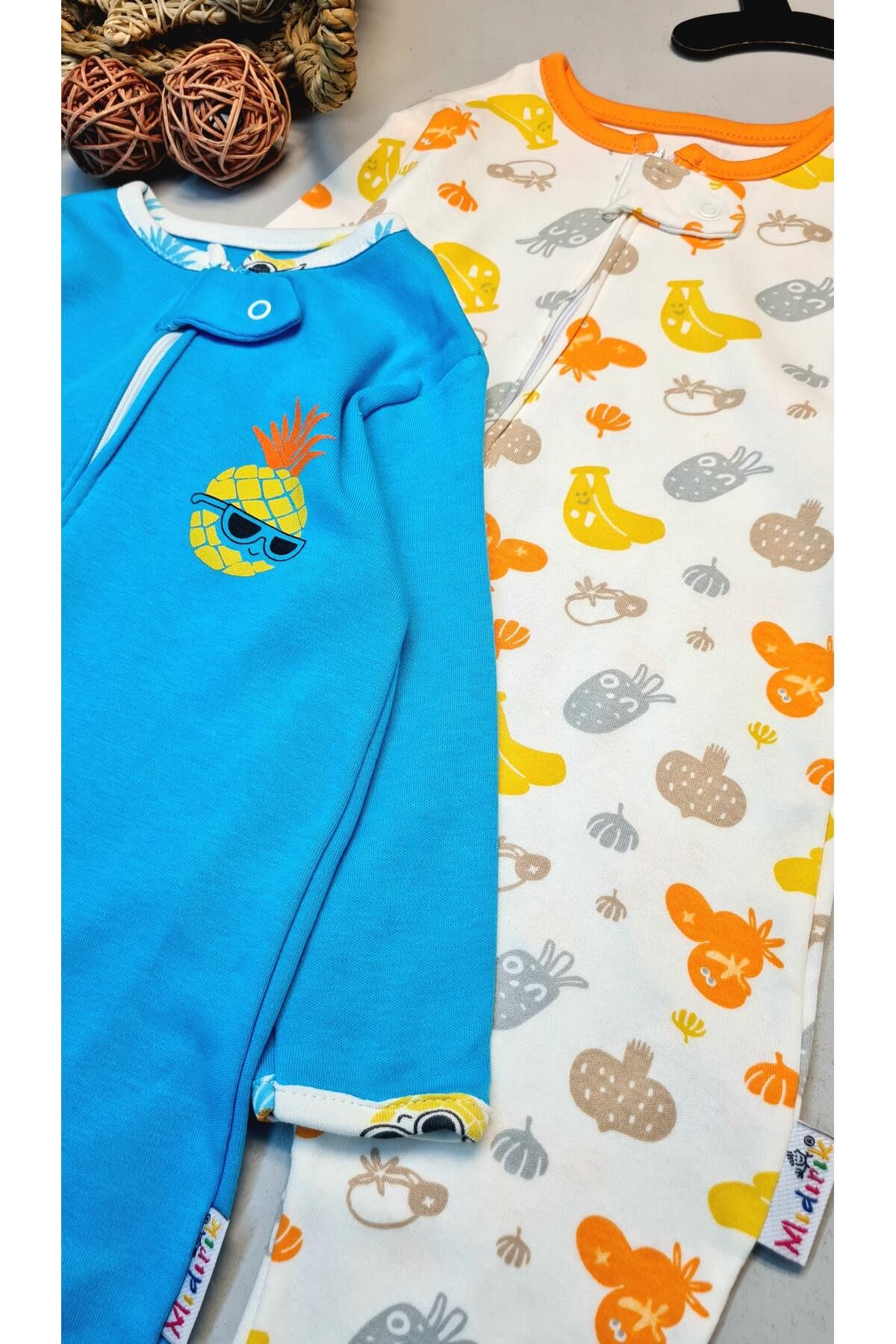 CemBebe-Baby Boy Pineapple Printed Footless Cotton 3-Piece Overalls Set 2