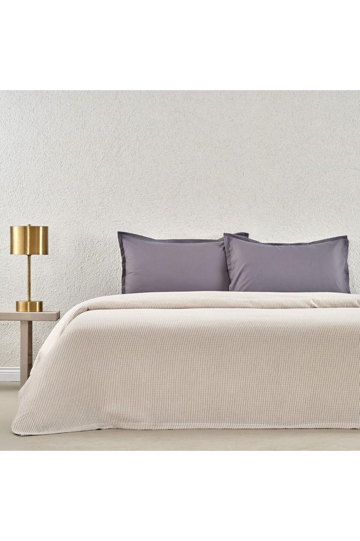 STOREMAX Plain Düz Viscoz - Pamuk Karışımı Pike Takımı, Gri, Çift Kişilik