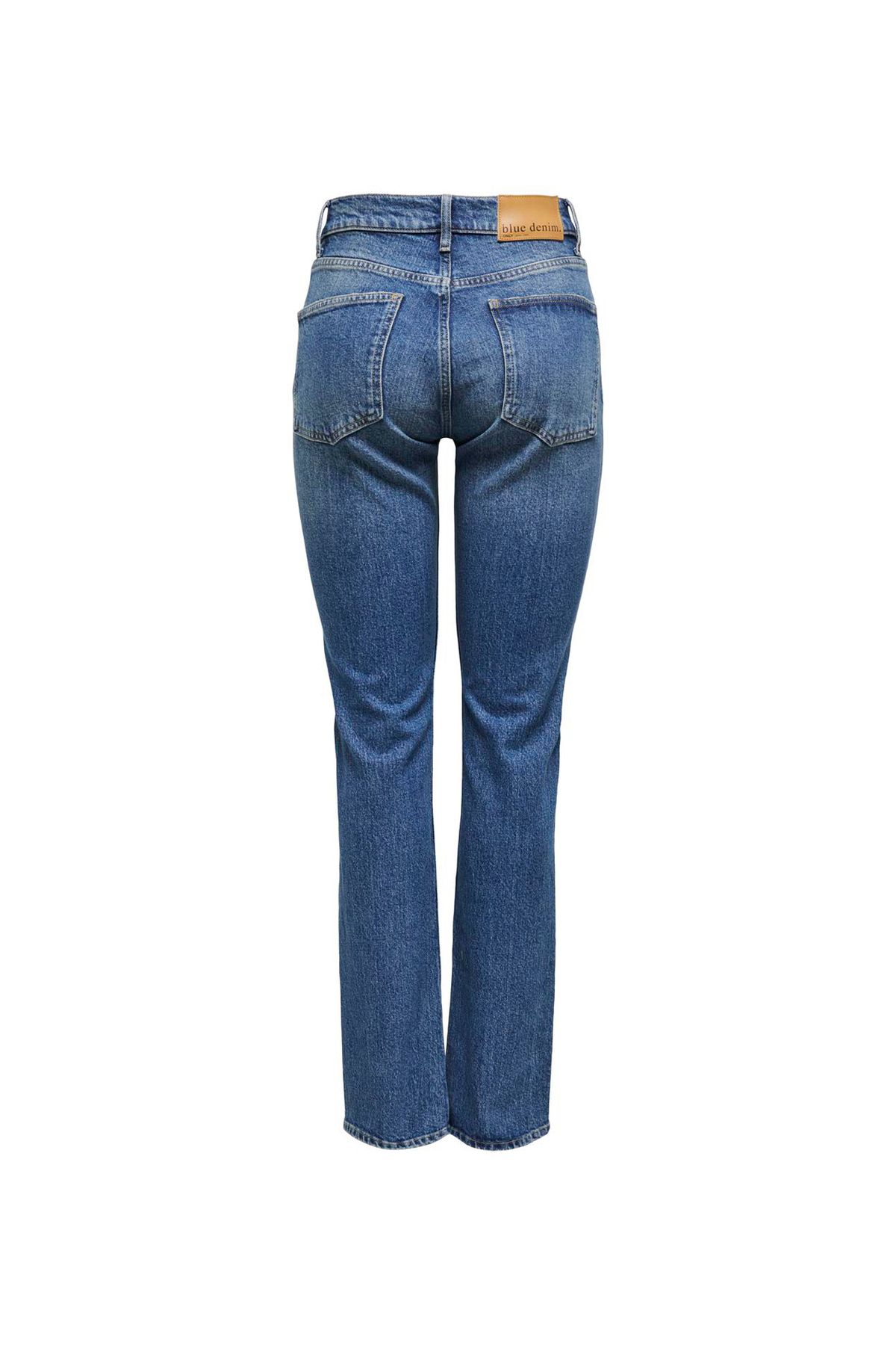 Only-Dark Blue High Waisted Women's Denim Trousers - Pipe Leg, Straight Dnm Dot 2