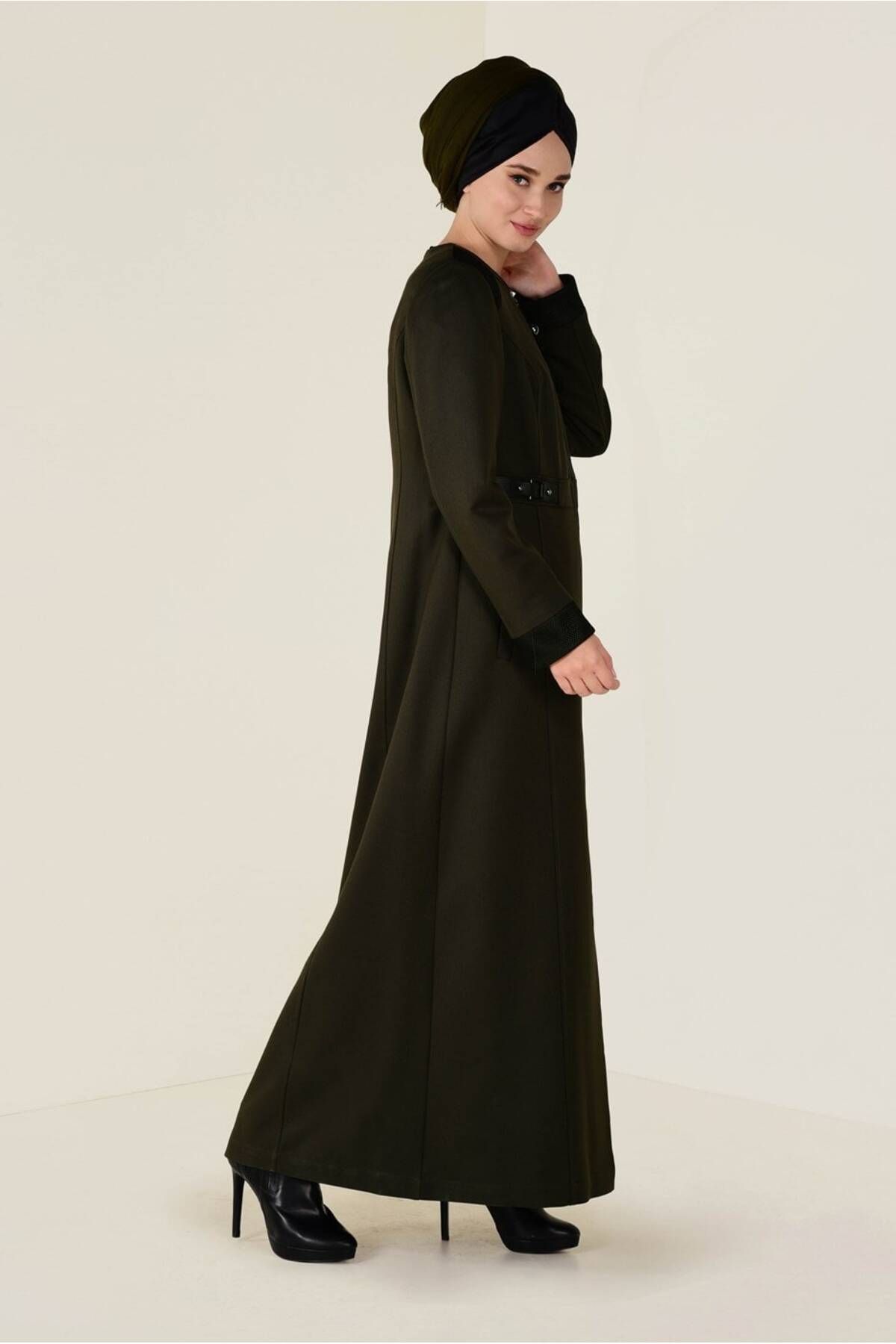 مانتوی بلند پوشیده سبز زنانه پرونده و چرمی دقیق TOPCOAT 1321 آلوینا Alvina