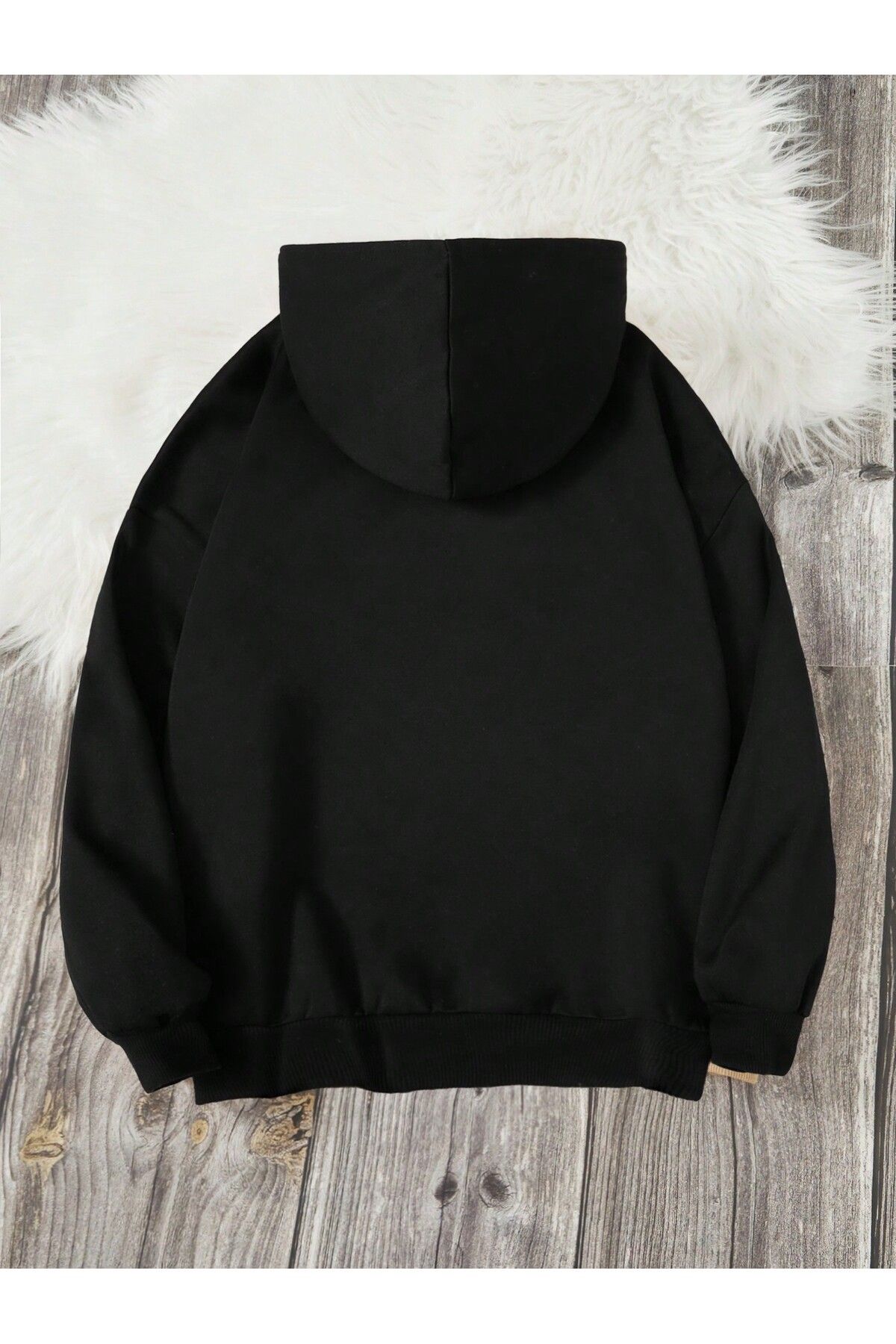 PENTHİLUS-Black Oversize Hooded White Car Printed Sweatshirt 2