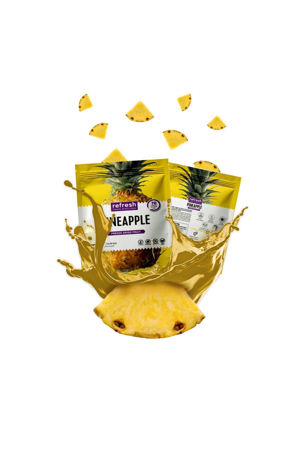 Refresh Chips Freeze Dried Ananas - Dondurularak Kurutulmuş Meyve - Freeze Dry Meyve Kurusu 20gr