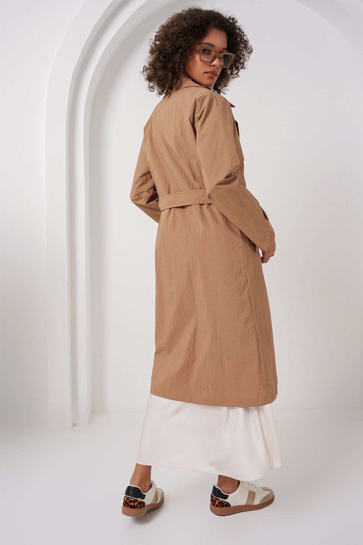Bigdart-5938 Model Camel Colored Double-Breasted Collar Trench Coat 5
