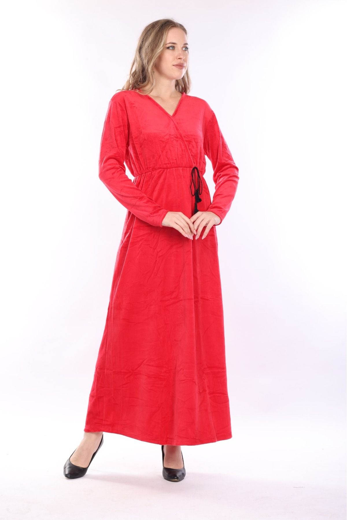 mervemoda-Women's Long Sleeve Velvet Dress 5