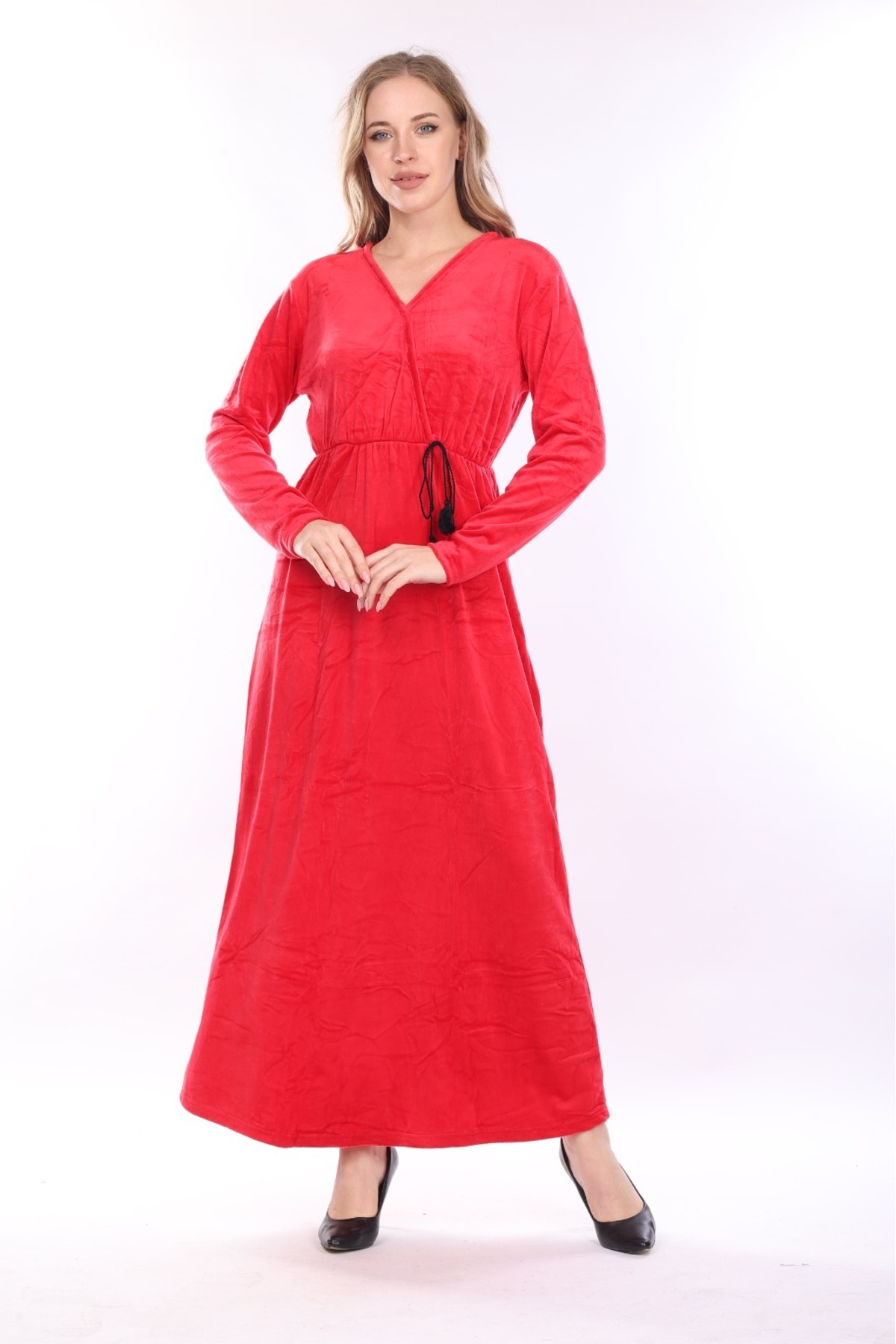 mervemoda-Women's Long Sleeve Velvet Dress 7