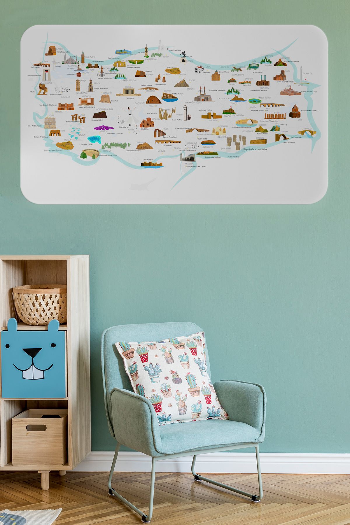 Haye Collection Eğitici ve Öğretici Cocuk Odası Türkiye Haritası Duvar Sticker-60x105-3880