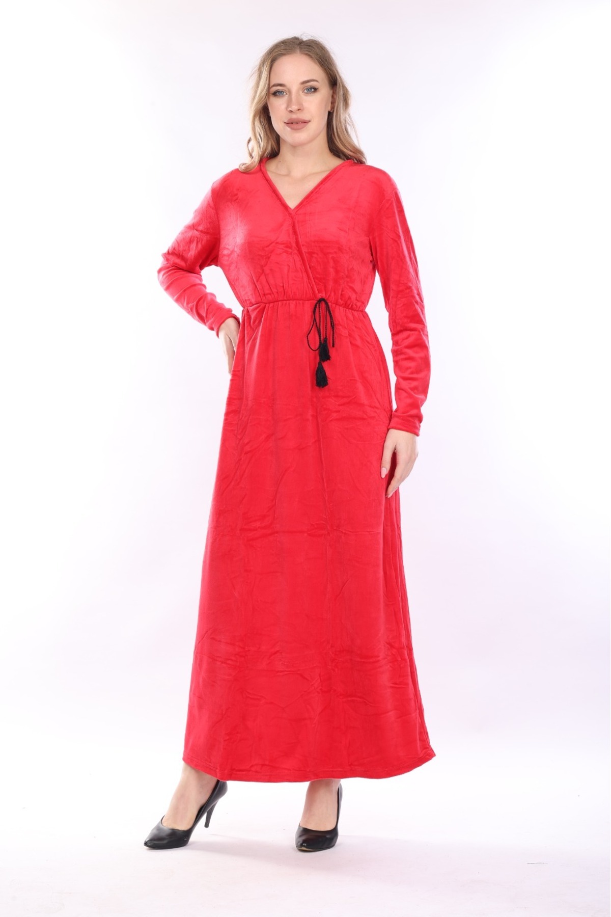 mervemoda-Women's Long Sleeve Velvet Dress 6