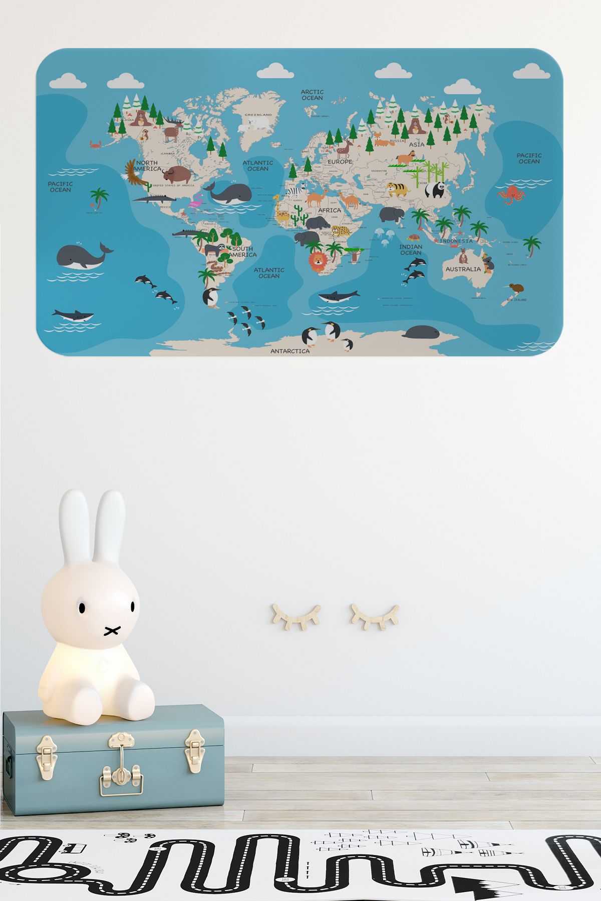 Haye Collection Eğitici Dünya Haritası Dünya Atlası Çocuk ve Bebek Odası Duvar Sticker -60x105-3802