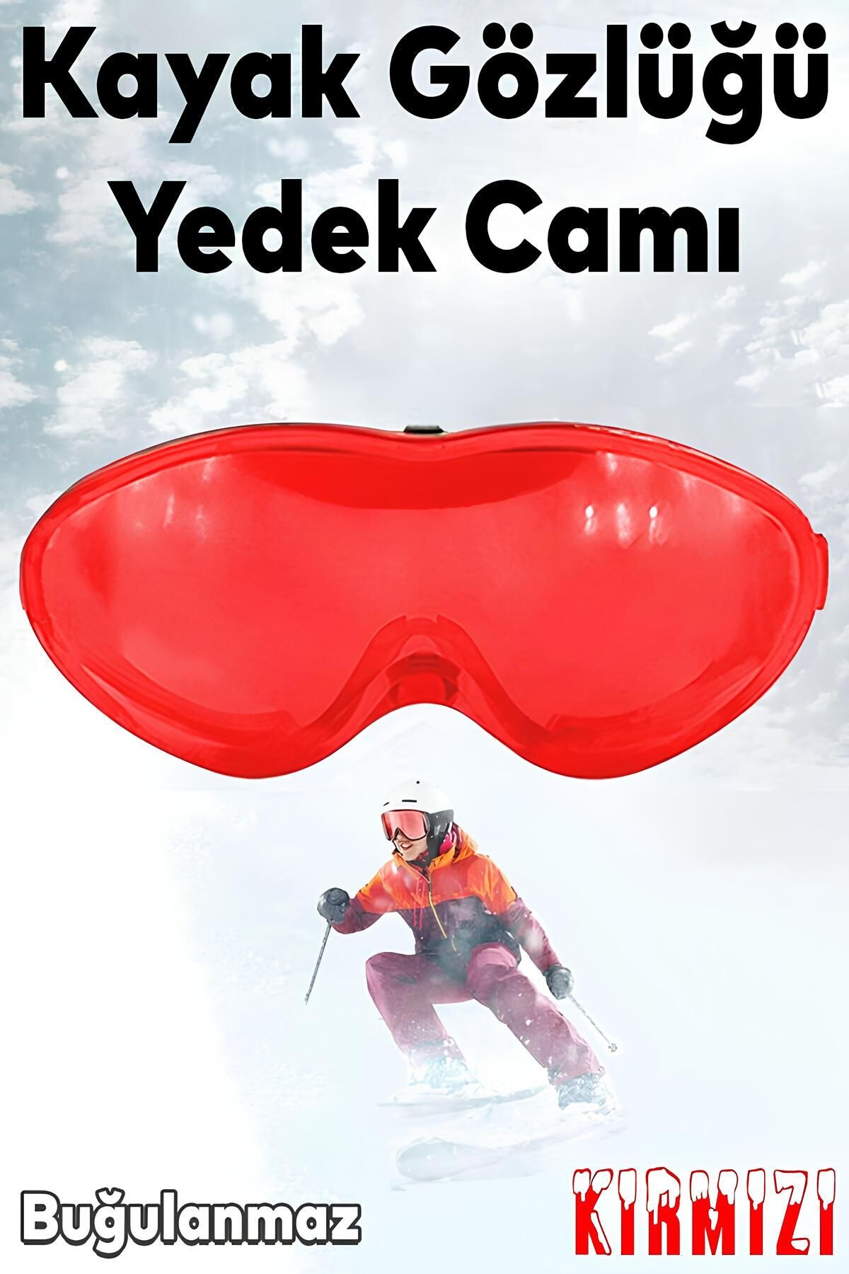 Badem10 Bellasimo Çerçevesiz Kayak Kar Gözlüğü Lens Değiştirebilir Cam Antifog Güneş Kar Gözlük Camı Kırmızı