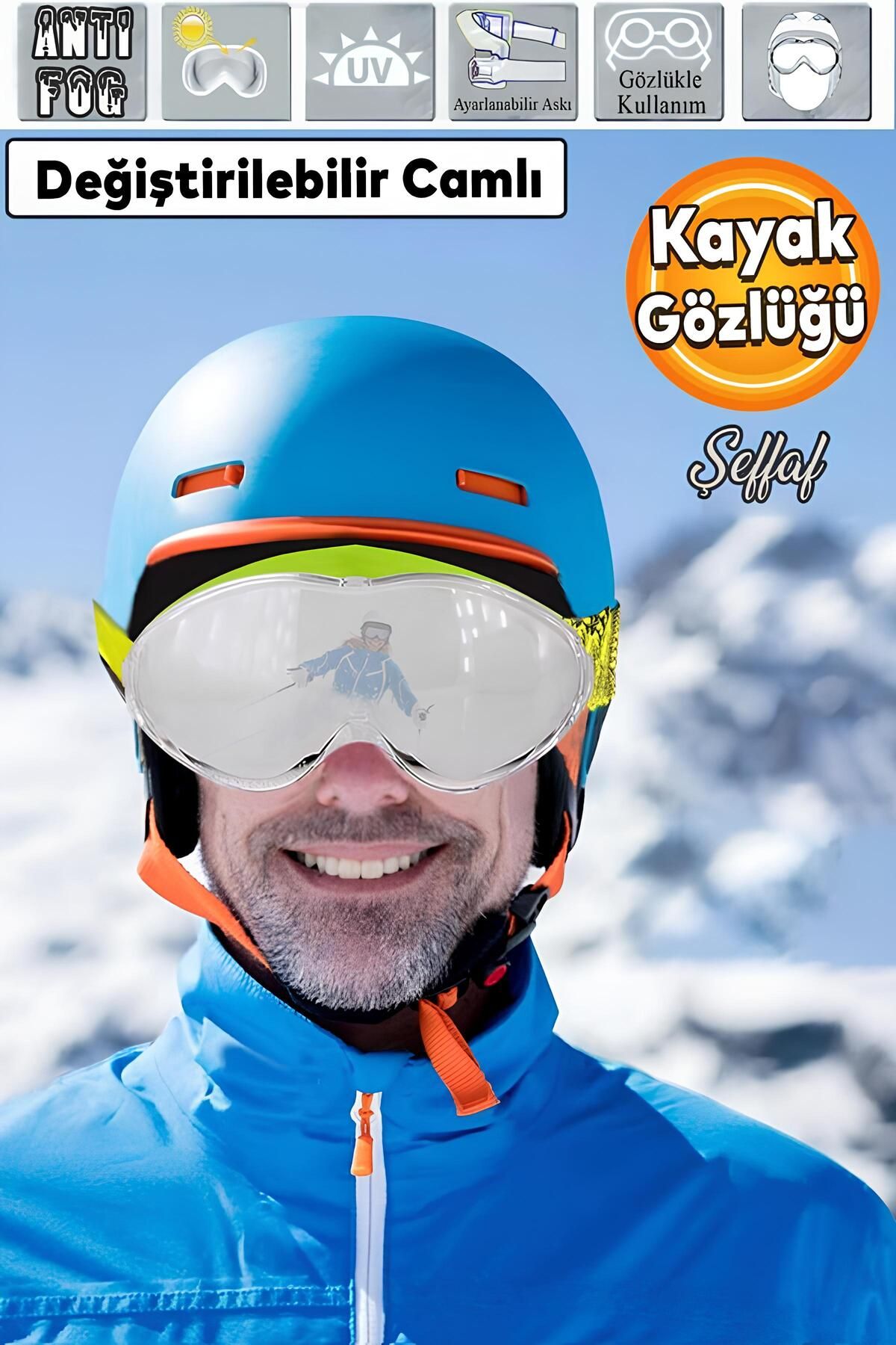 Badem10 Bellasimo Kayak Gözlüğü Değiştirebilir Camlı Antifog Güneş Kar Gözlük Şeffaf Snowboard Glasses