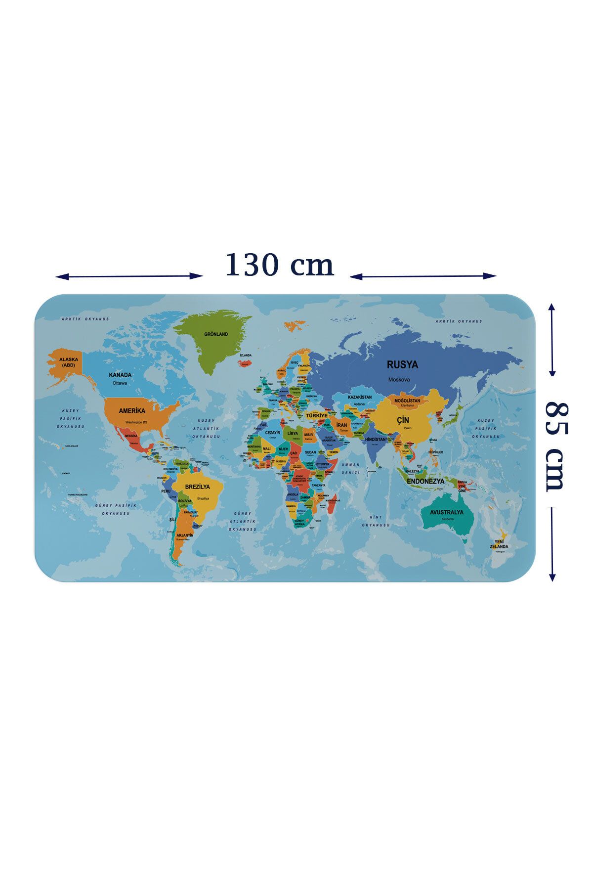 Haye Collection Türkçe Eğitici Ülke ve Başkent Detaylı Atlası Dünya Haritası Duvar Sticker-85x130
