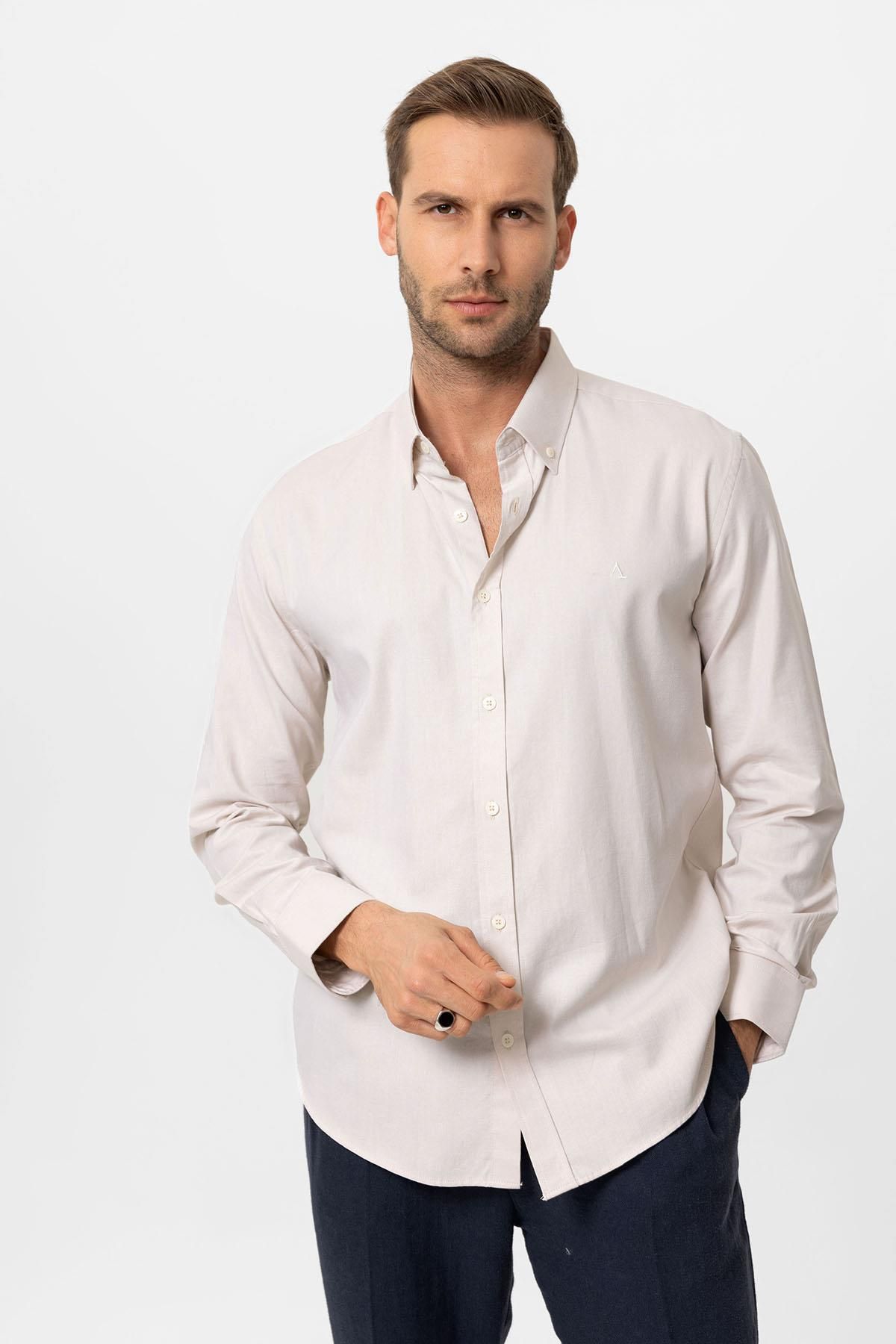 Antioch-Men's Slim Fit Shirt - Stone Collar and Button Detail 2