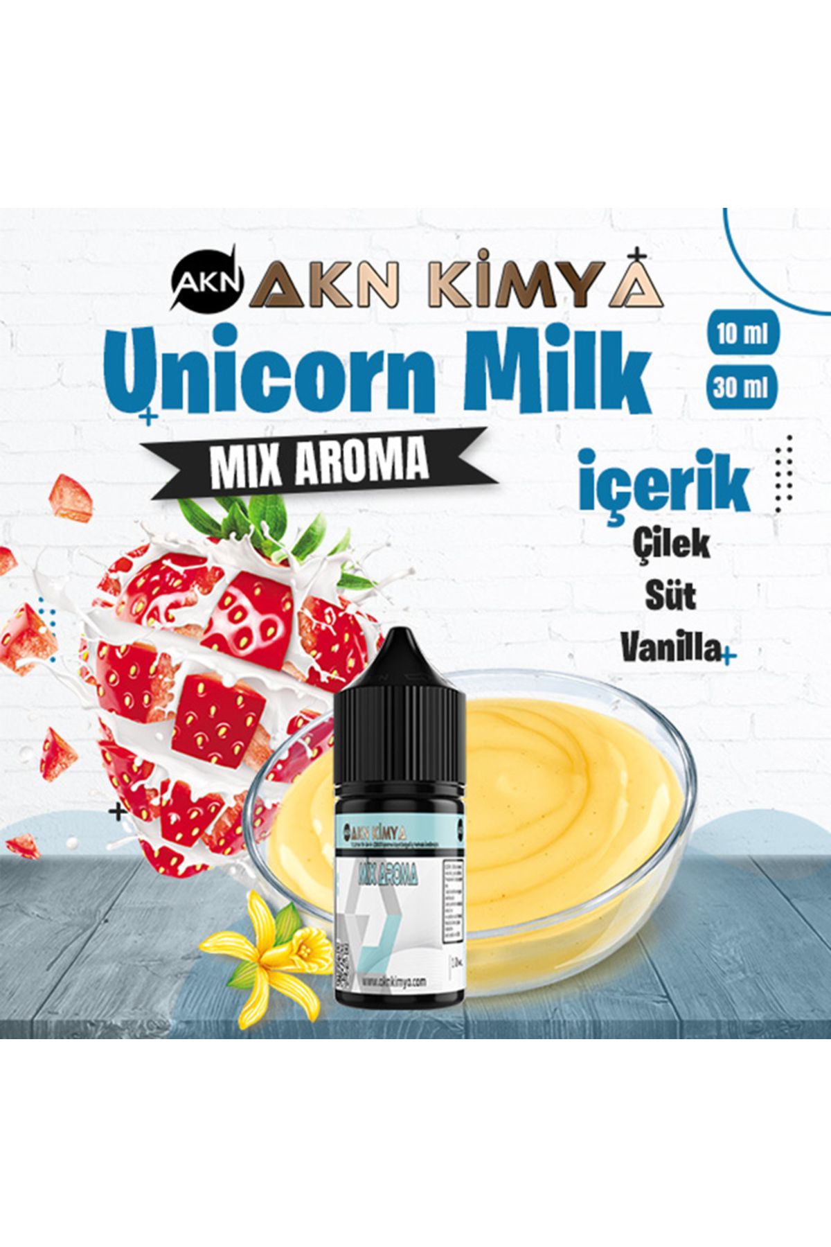 akn kimya Unicorn Milk Cutwood Mix Aroma Çilek Süt Vanilya Gıda Aroması 10 ml