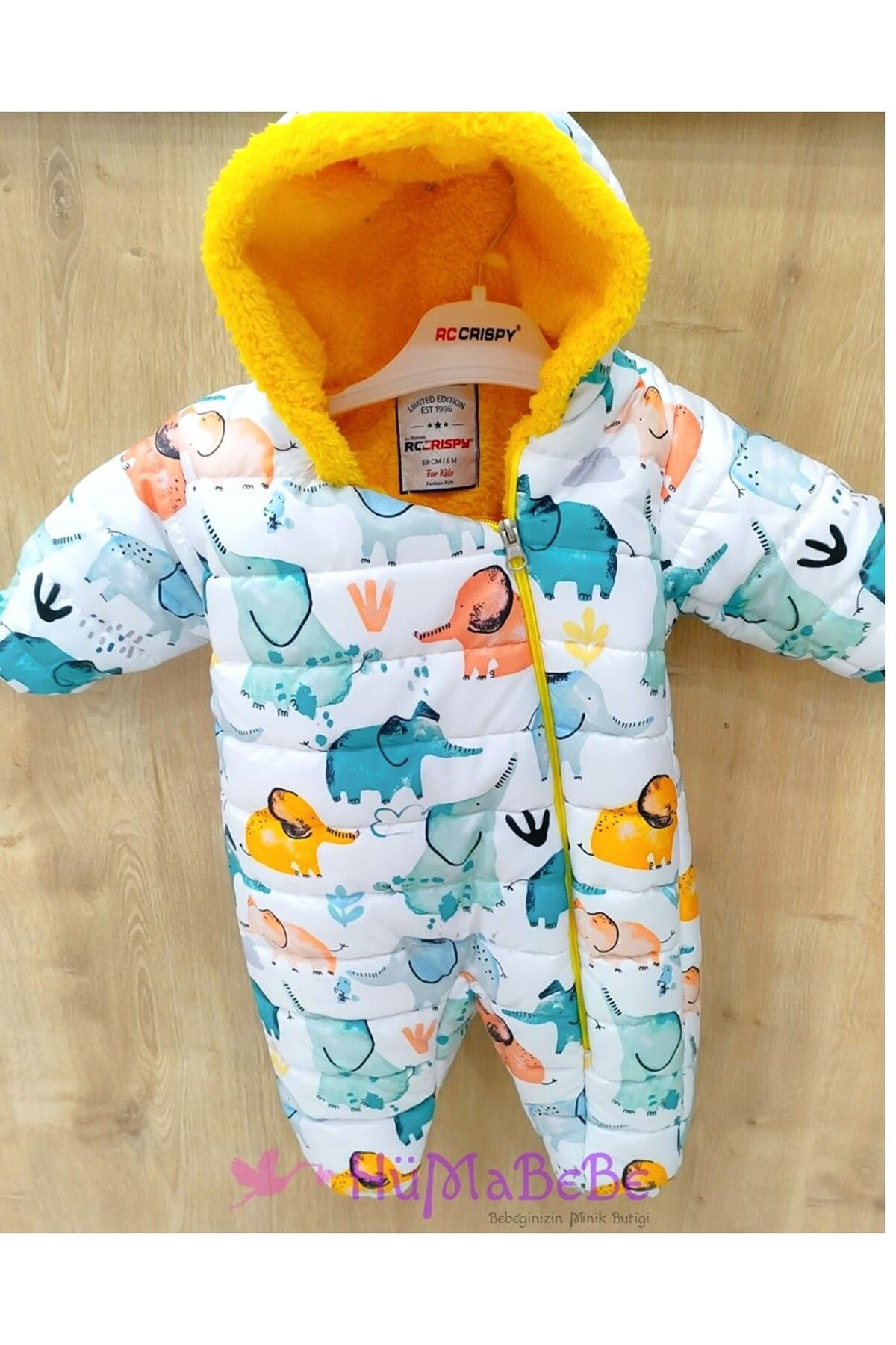 dubi baby-White Color Elephant Print Hooded Baby Cosmonaut Astronaut Jumpsuit 1