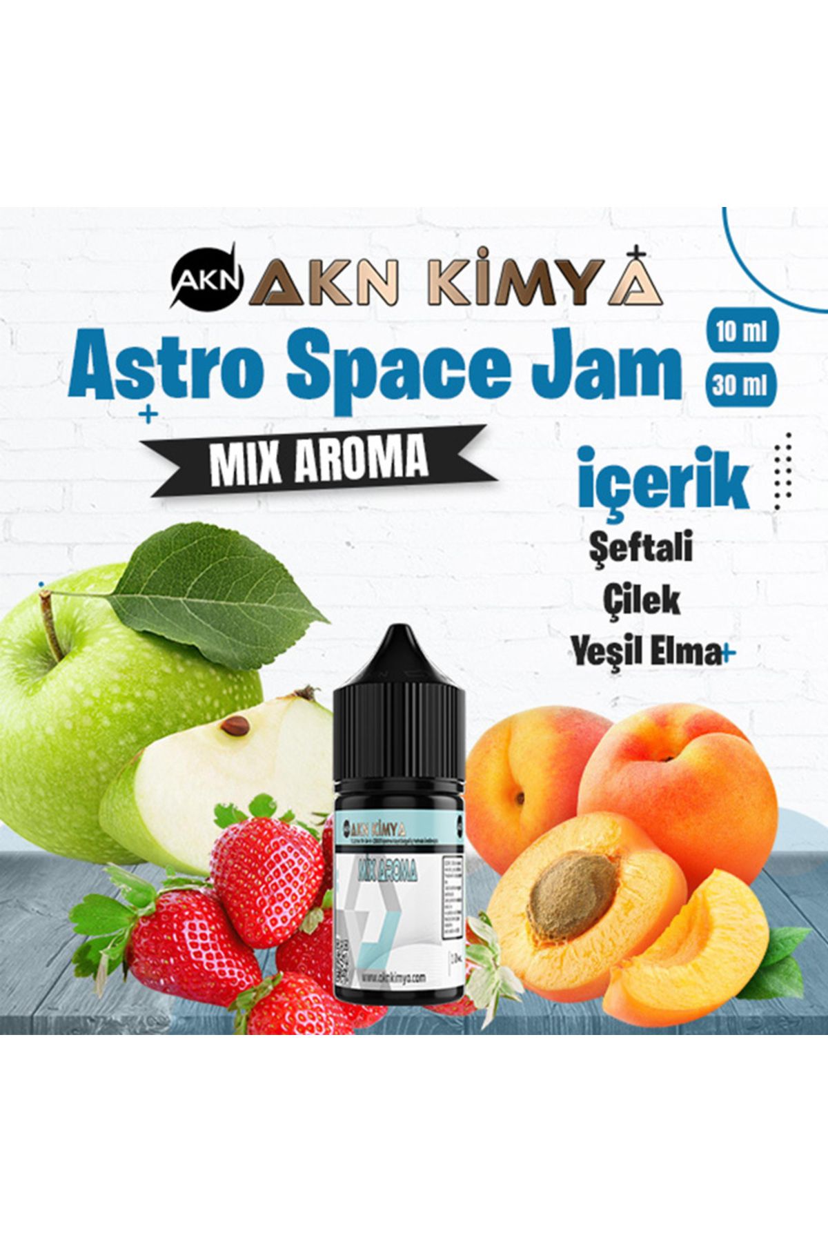 akn kimya Astro Space Jam Mix Aroma Yeşil Elma Şeftali Gıda Aroması 10 ml