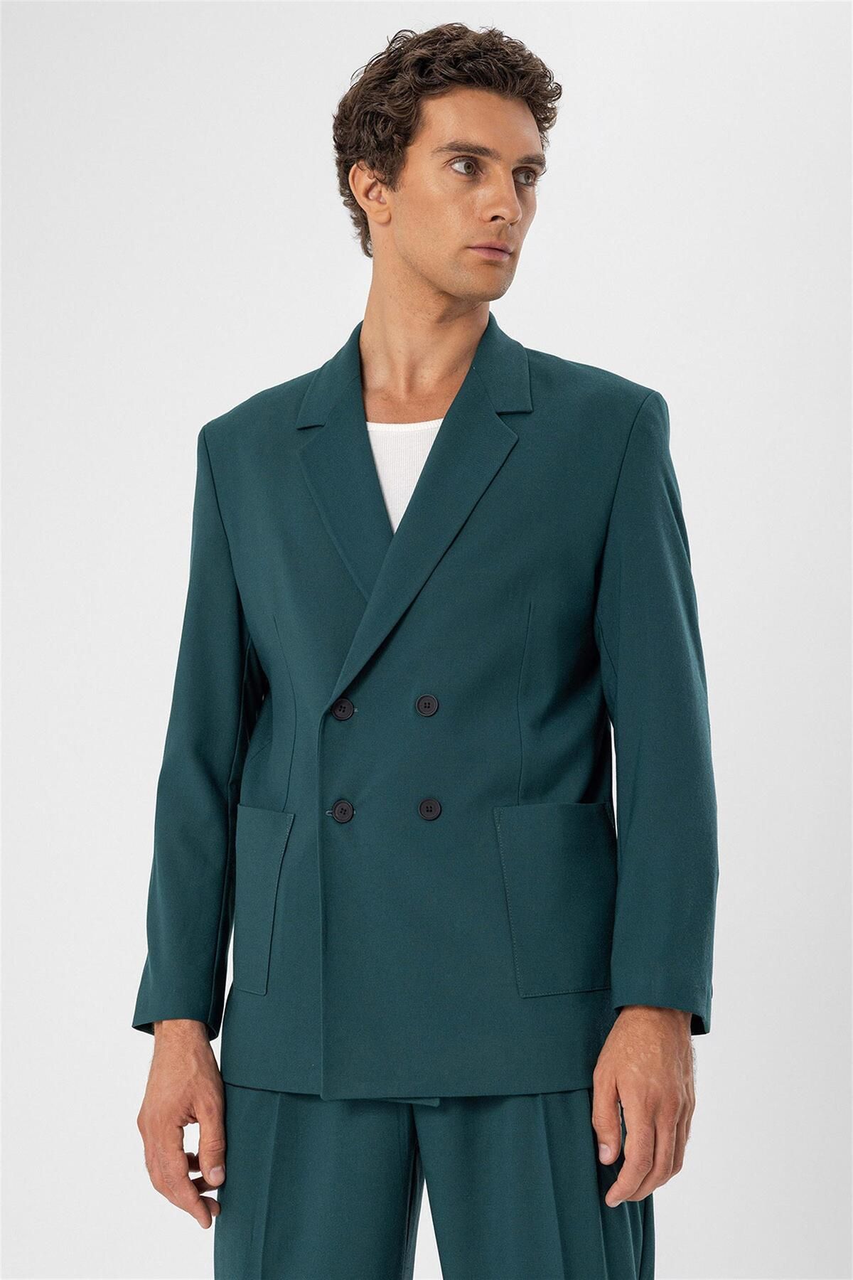 Antioch-Neft Double Breasted Men's Blazer Jacket with Bag Pockets 1