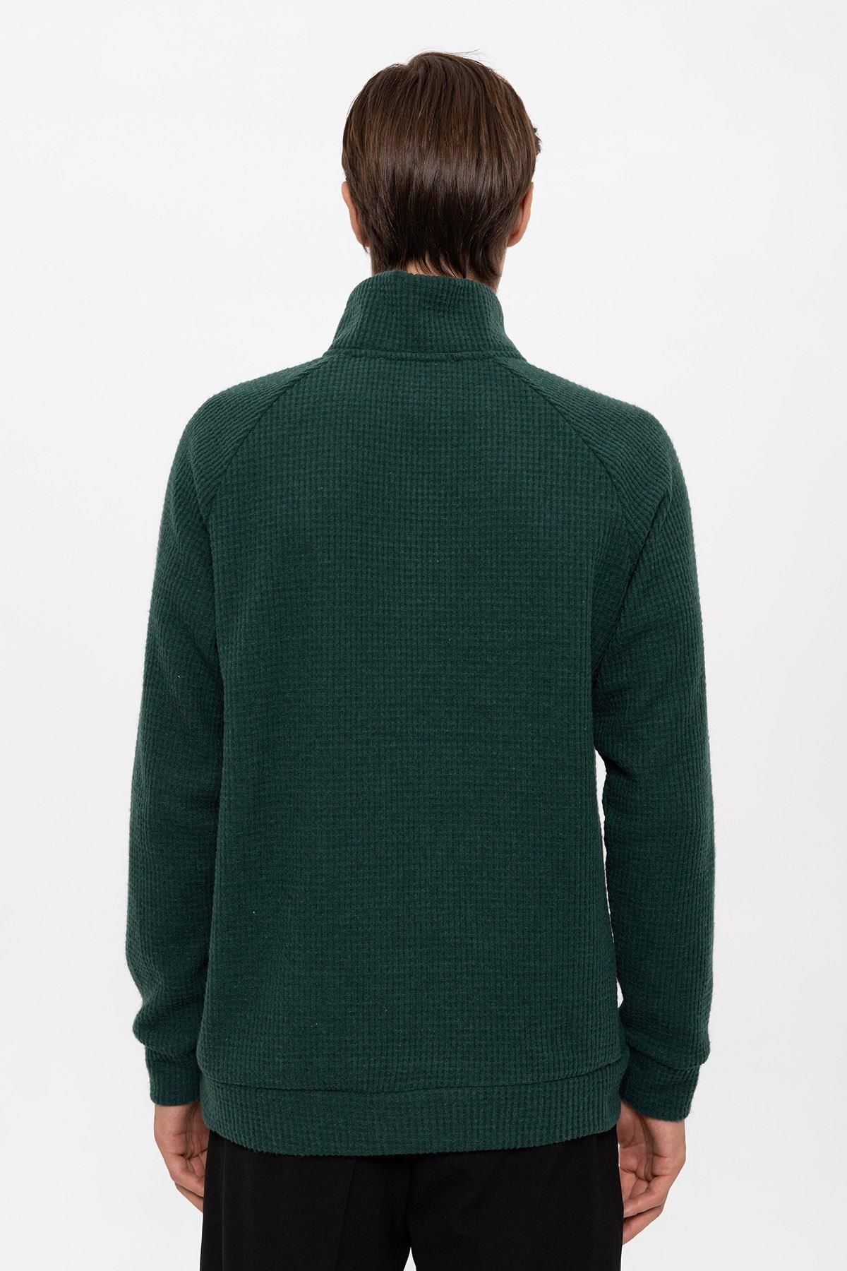 Antioch-Green Half Zippered Stand Collar Men's Sweater 6